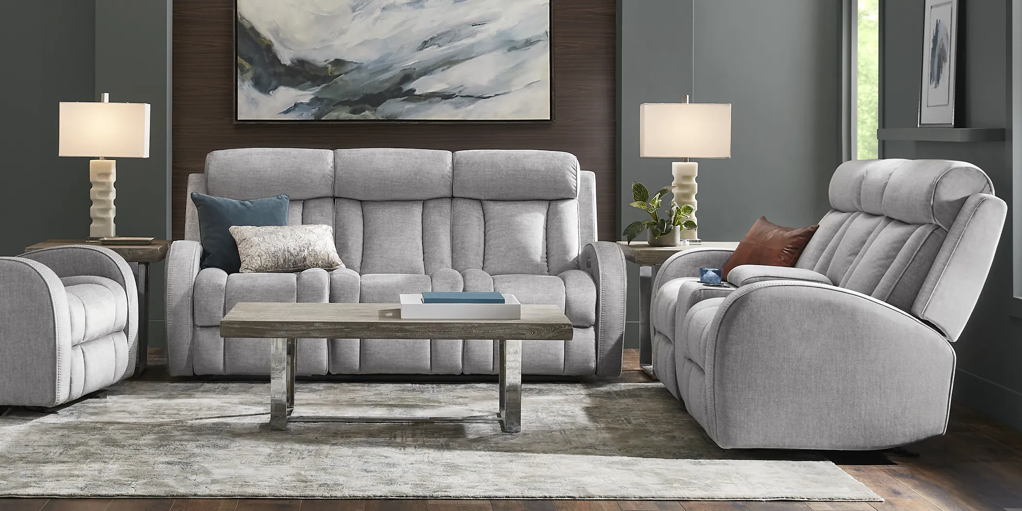 Copperfield Gray 7 Pc Dual Power Reclining Living Room - Thumbnail - Image 2