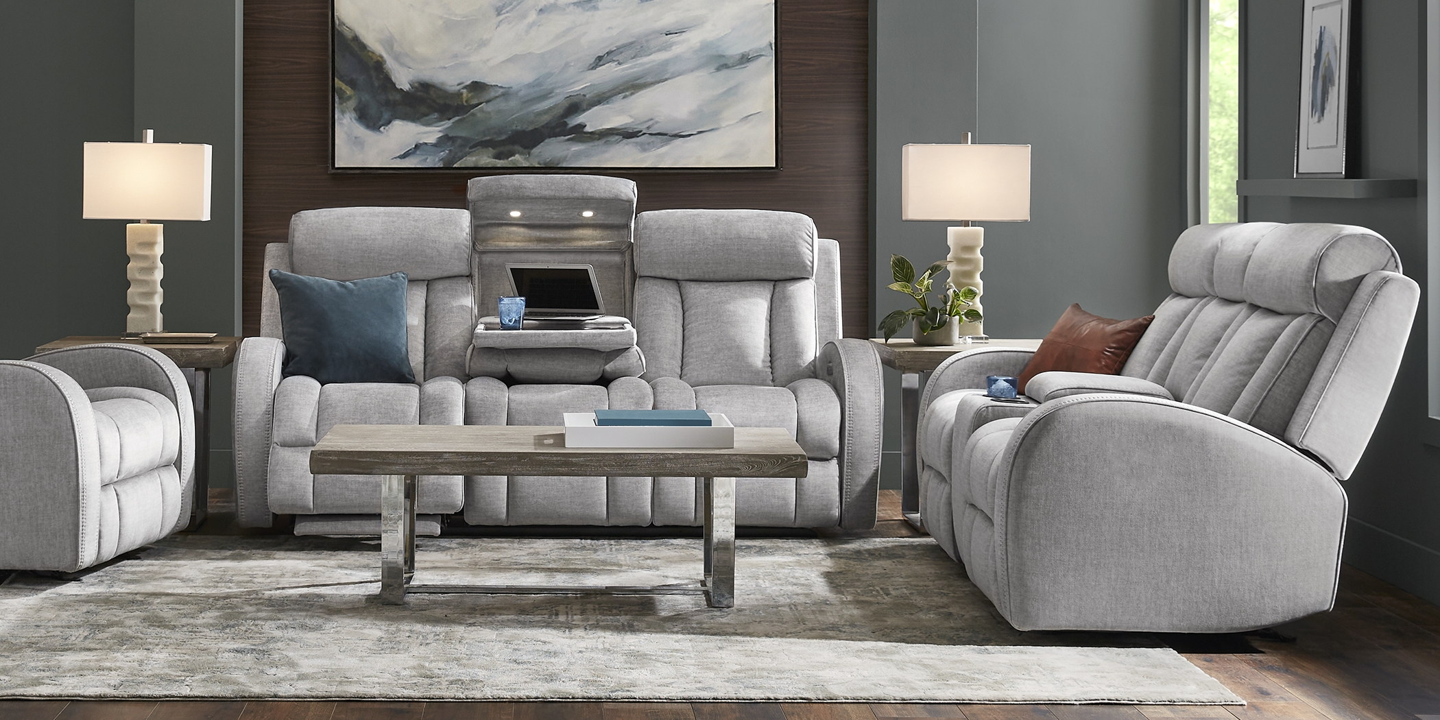 Copperfield Gray 8 Pc Dual Power Reclining Living Room - Thumbnail - Image 3