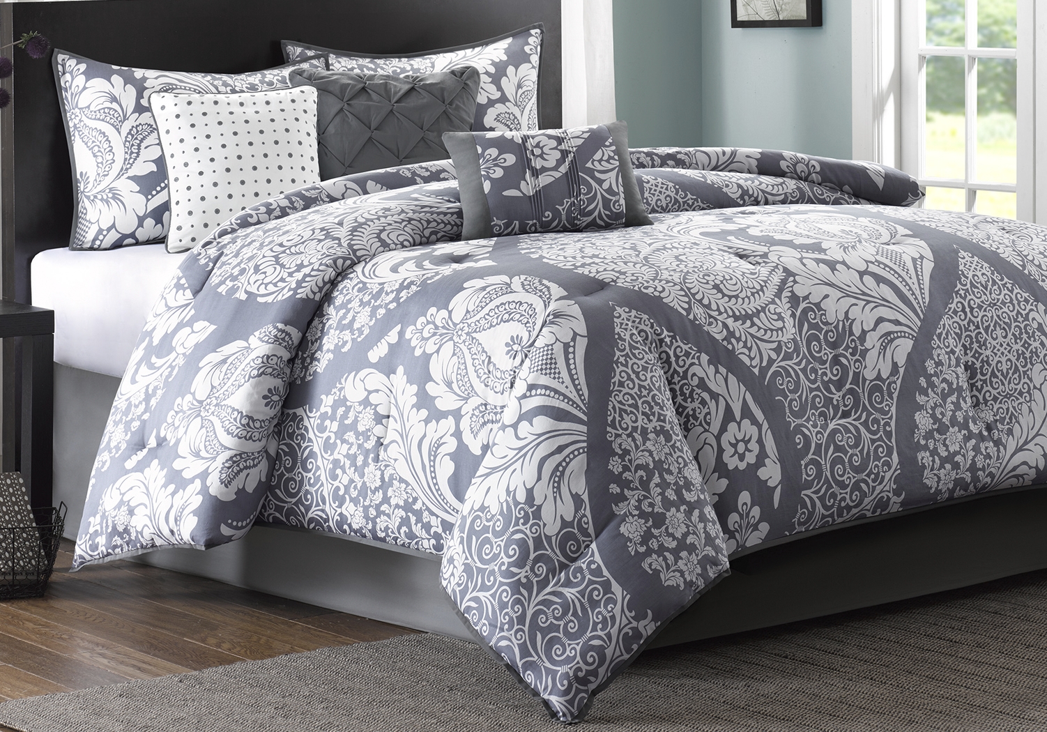 Cora Gray 7 Pc Queen Comforter Set - Thumbnail - Image 1