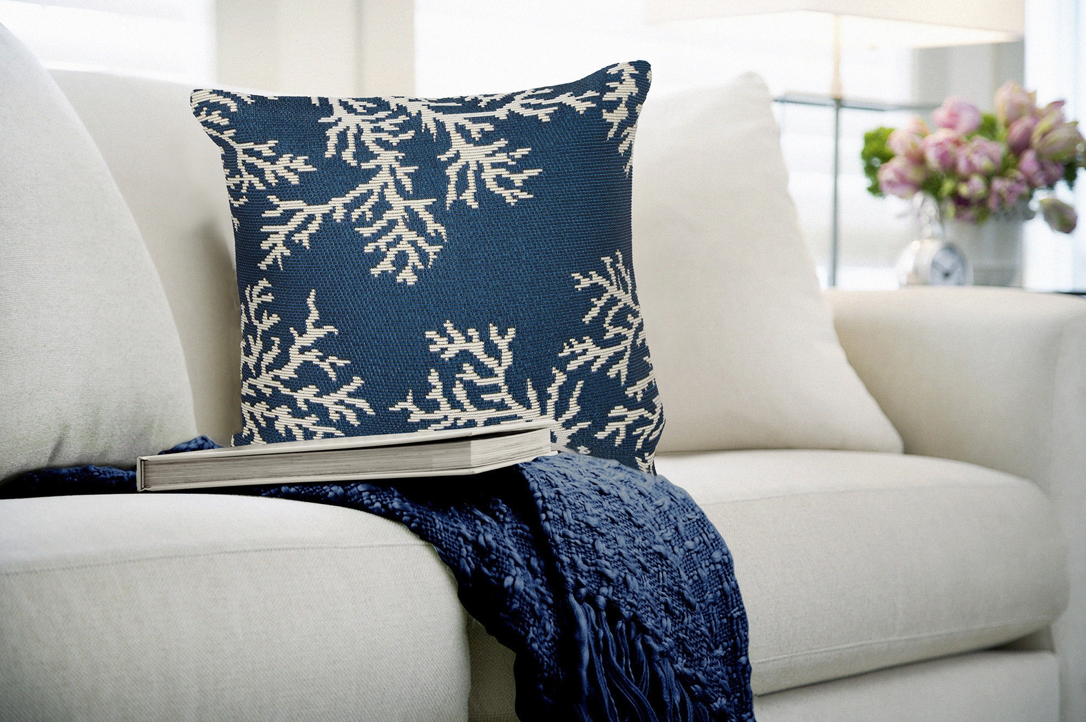 Coral Blossom Navy Indoor/Outdoor Accent Pillow - Thumbnail - Image 2