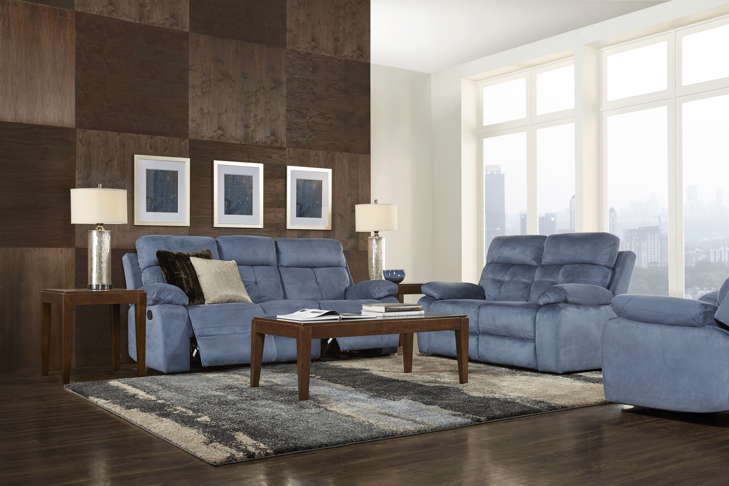 Corinne Blue 3 Pc Living Room with Reclining Sofa - Thumbnail - Image 1