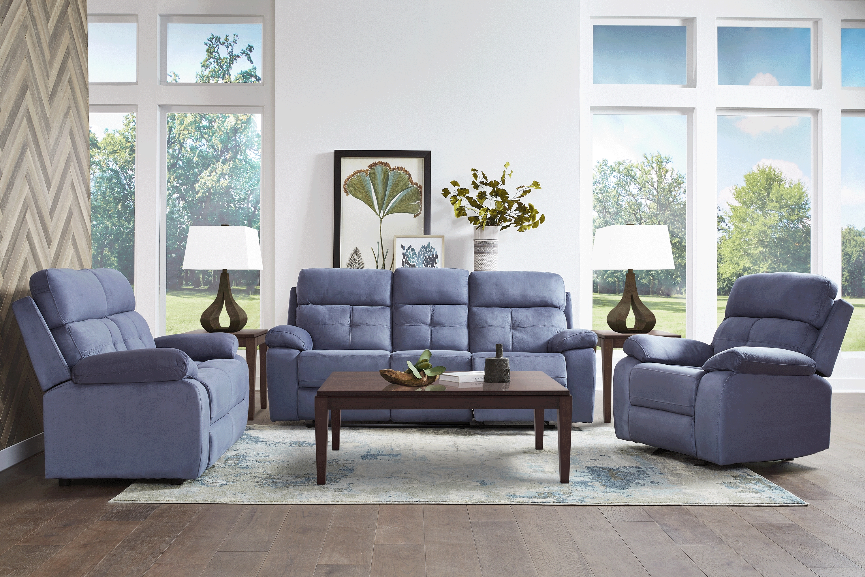 Corinne Blue Reclining Sofa - Thumbnail - Image 2