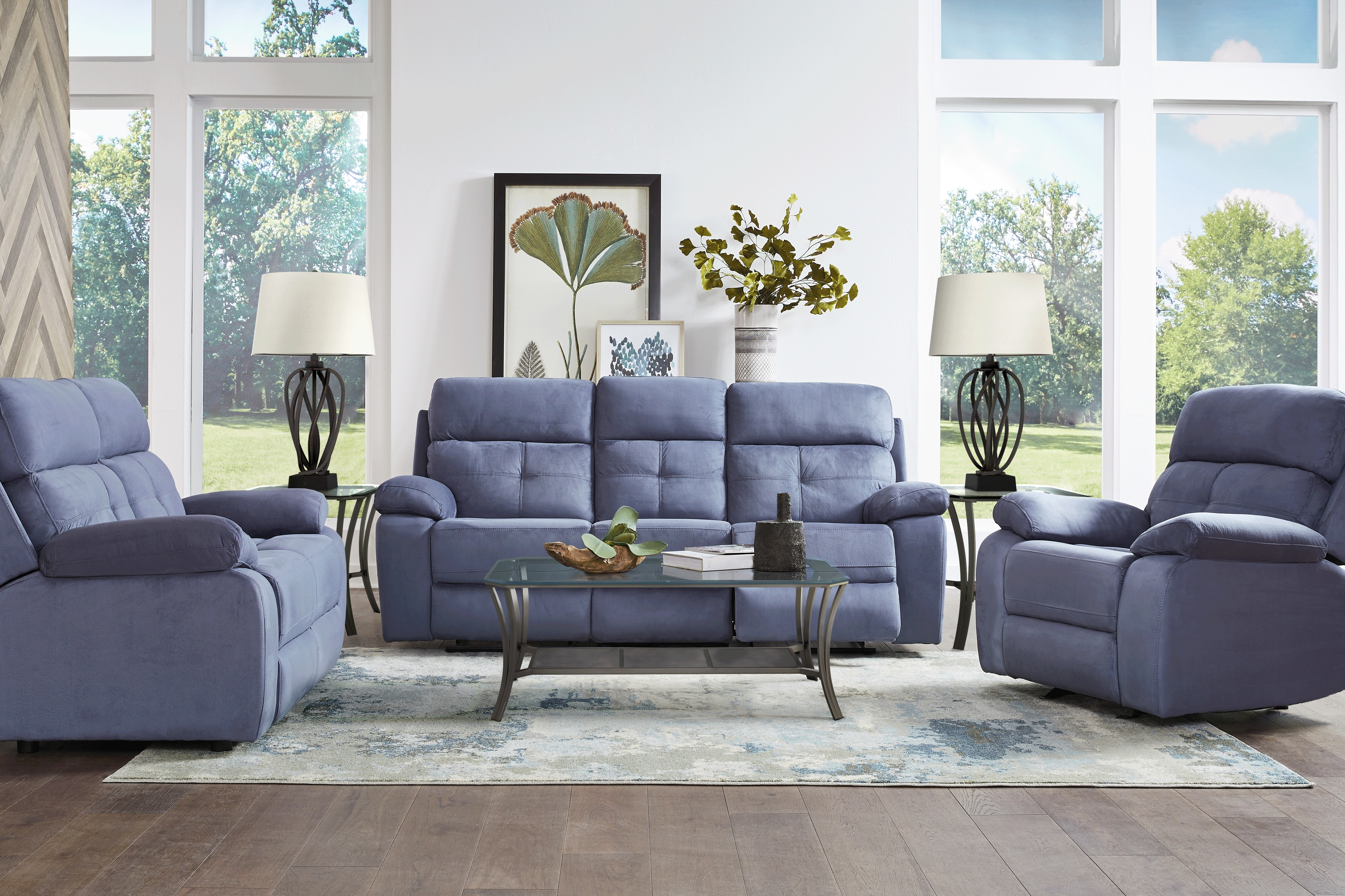 Corinne Blue 8 Pc Living Room with Reclining Sofa - Thumbnail - Image 1