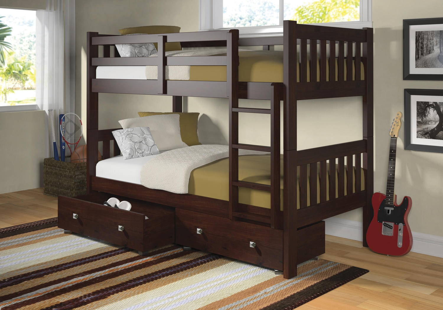 Cormac Brown Twin/Twin Bunk Bed with Storage Drawers - Thumbnail - Image 2
