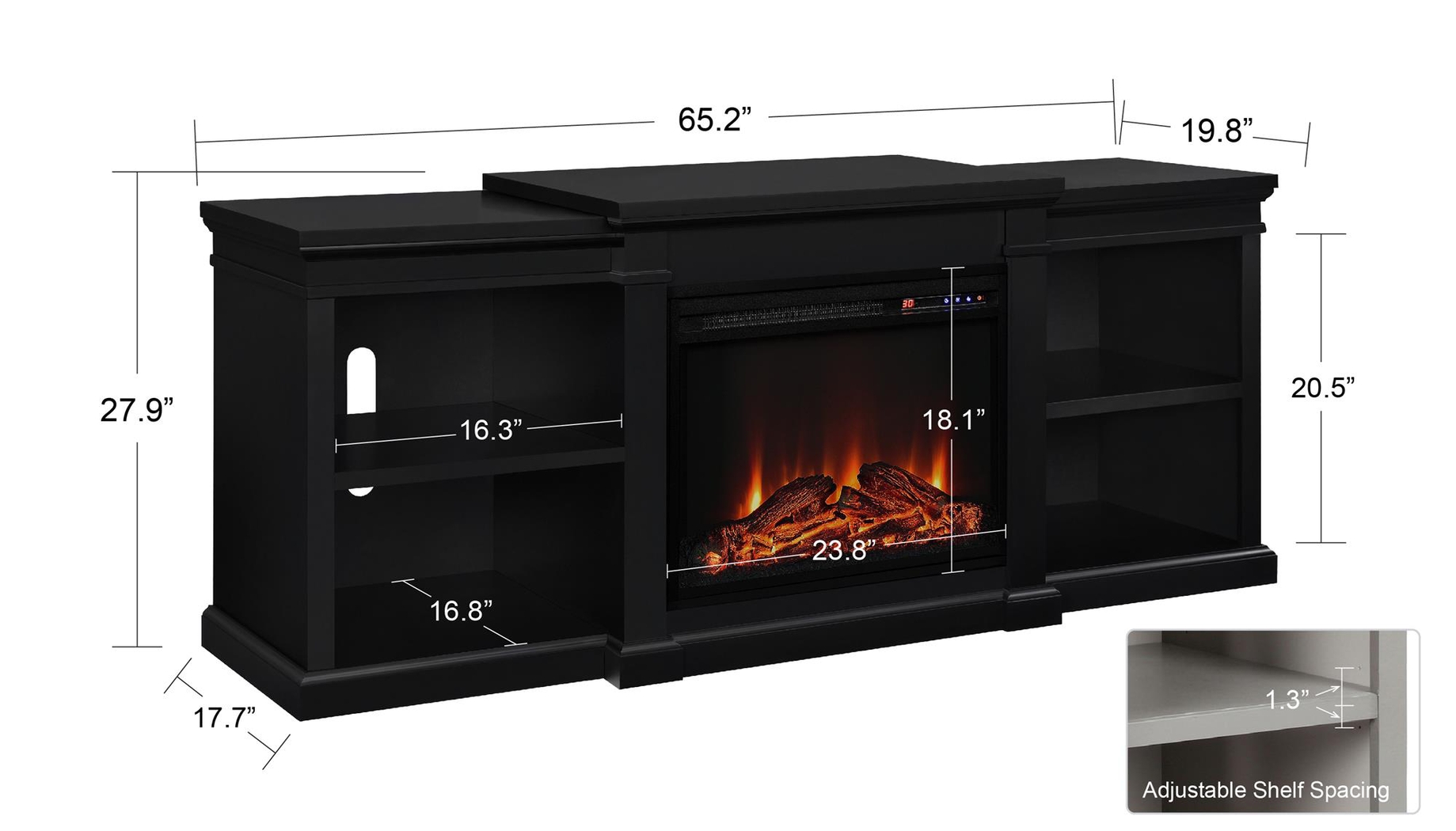 Coromell Black 65 in. Console with Electric Fireplace - Thumbnail - Image 9