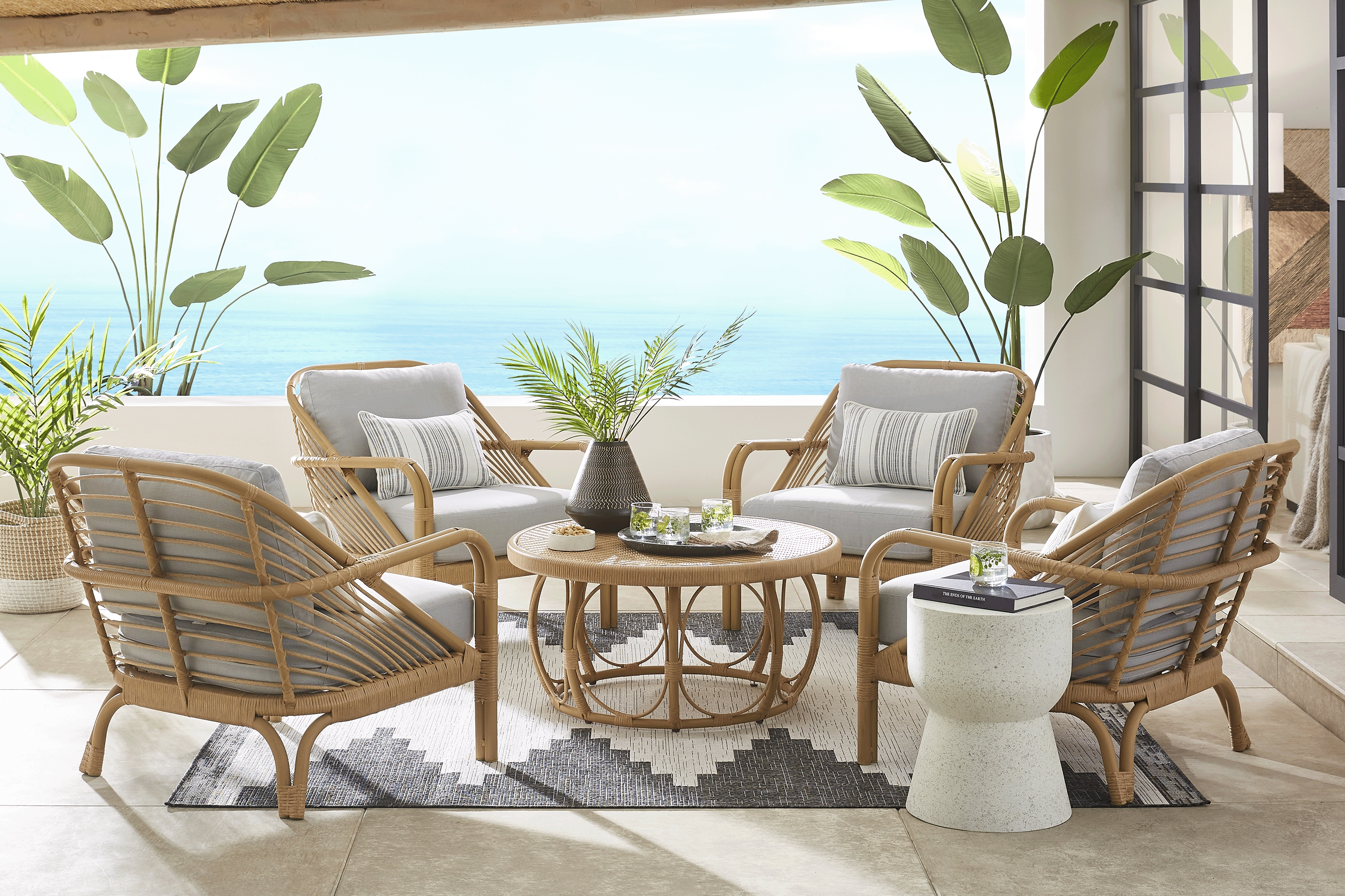 Coronado Sandstone Outdoor Chat Chair with Pewter Cushions - Thumbnail - Image 2