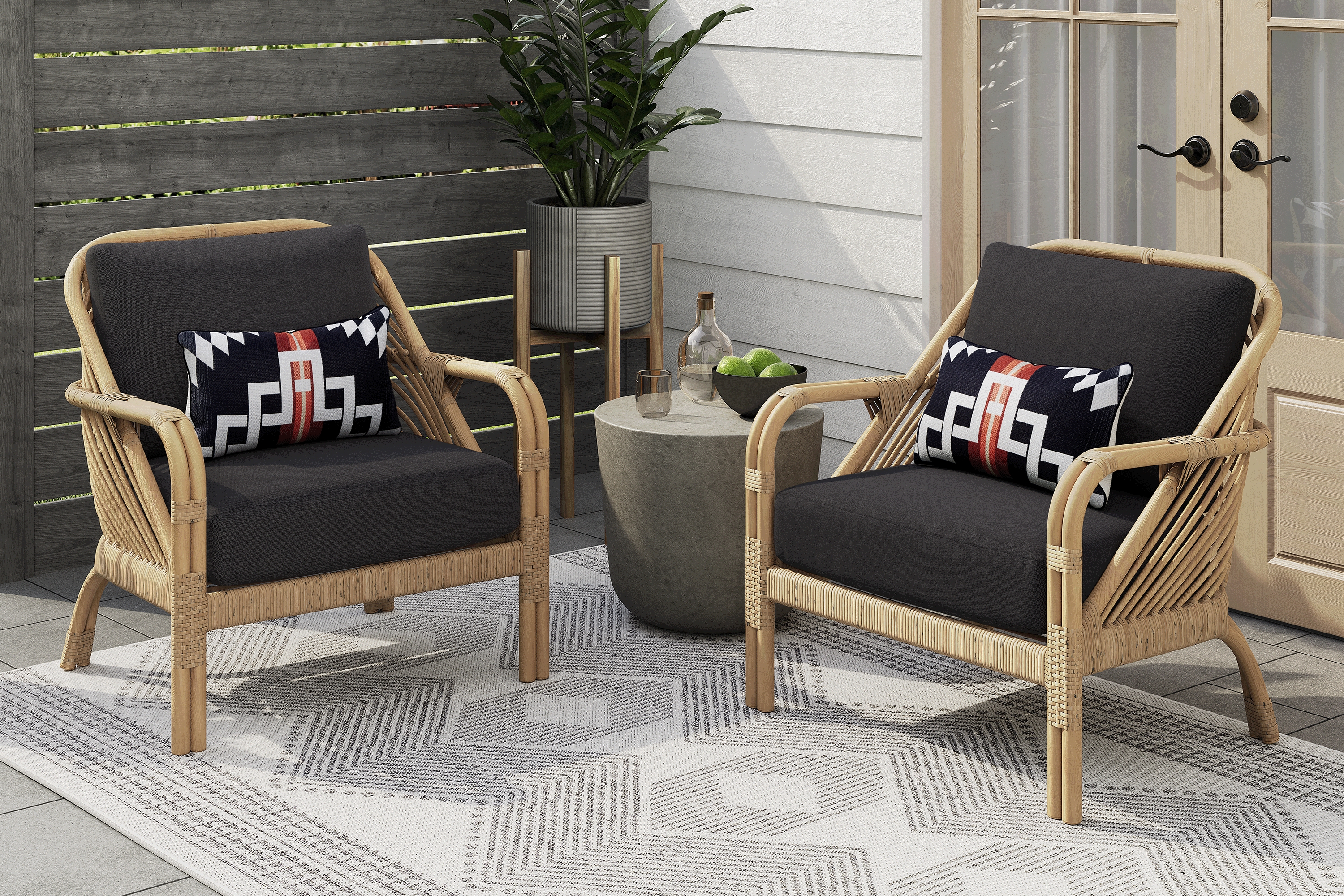 Coronado Sandstone Outdoor Club Chair with Charcoal Cushions, Set of 2 - Thumbnail - Image 1