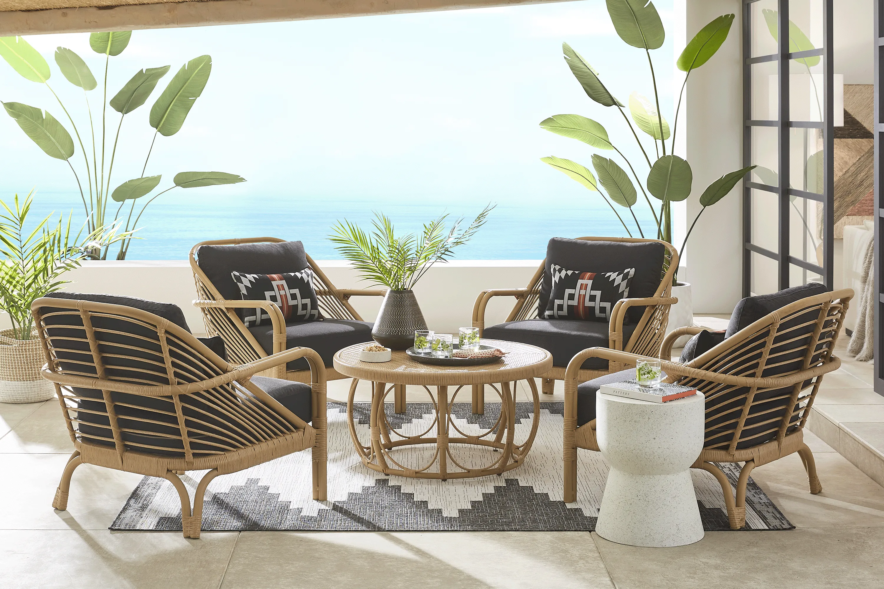 Coronado Sandstone Outdoor Club Chair with Charcoal Cushions, Set of 4 - Thumbnail - Image 1
