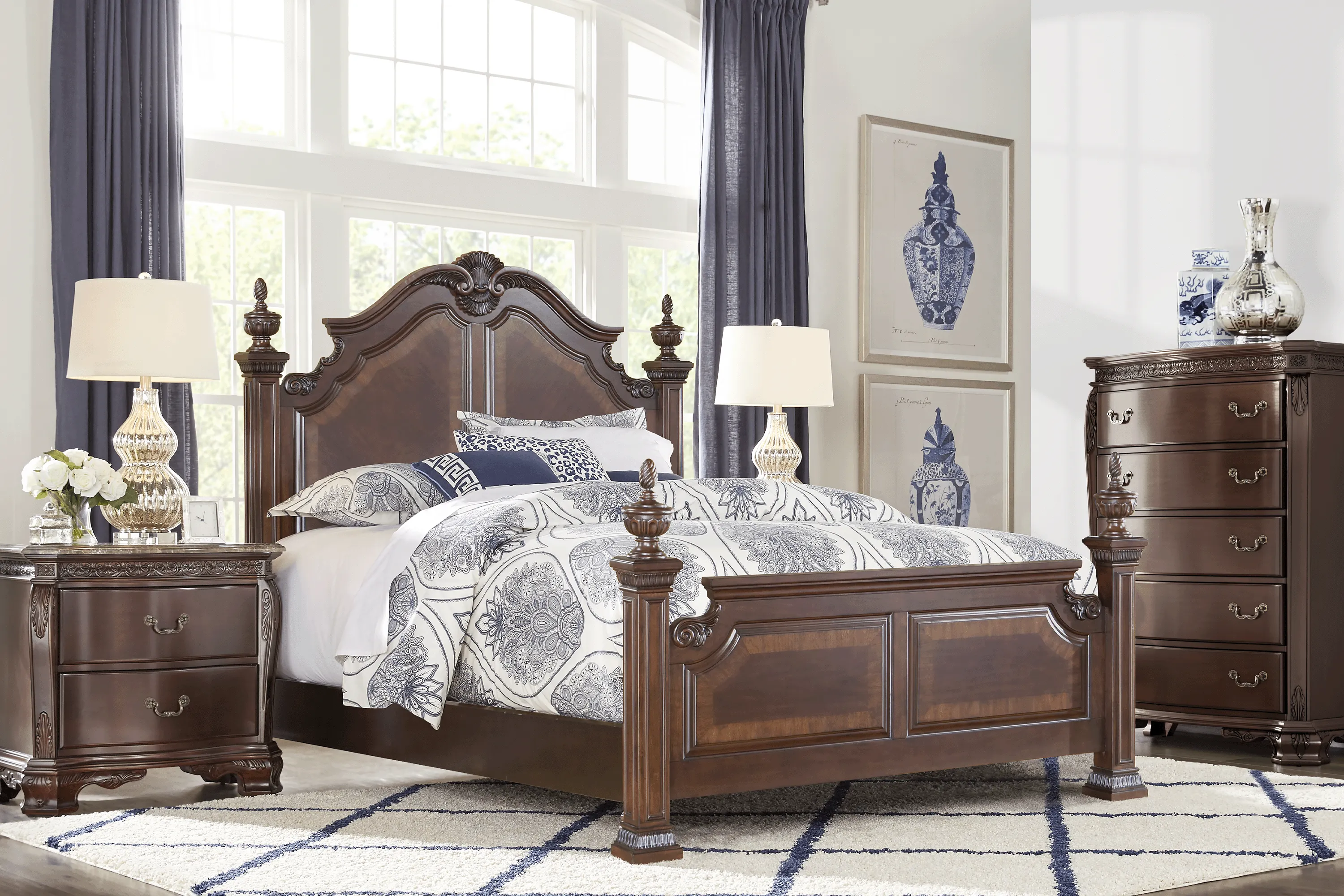 Cortinella Brown Cherry 5 Pc King Poster Bedroom - Thumbnail - Image 1