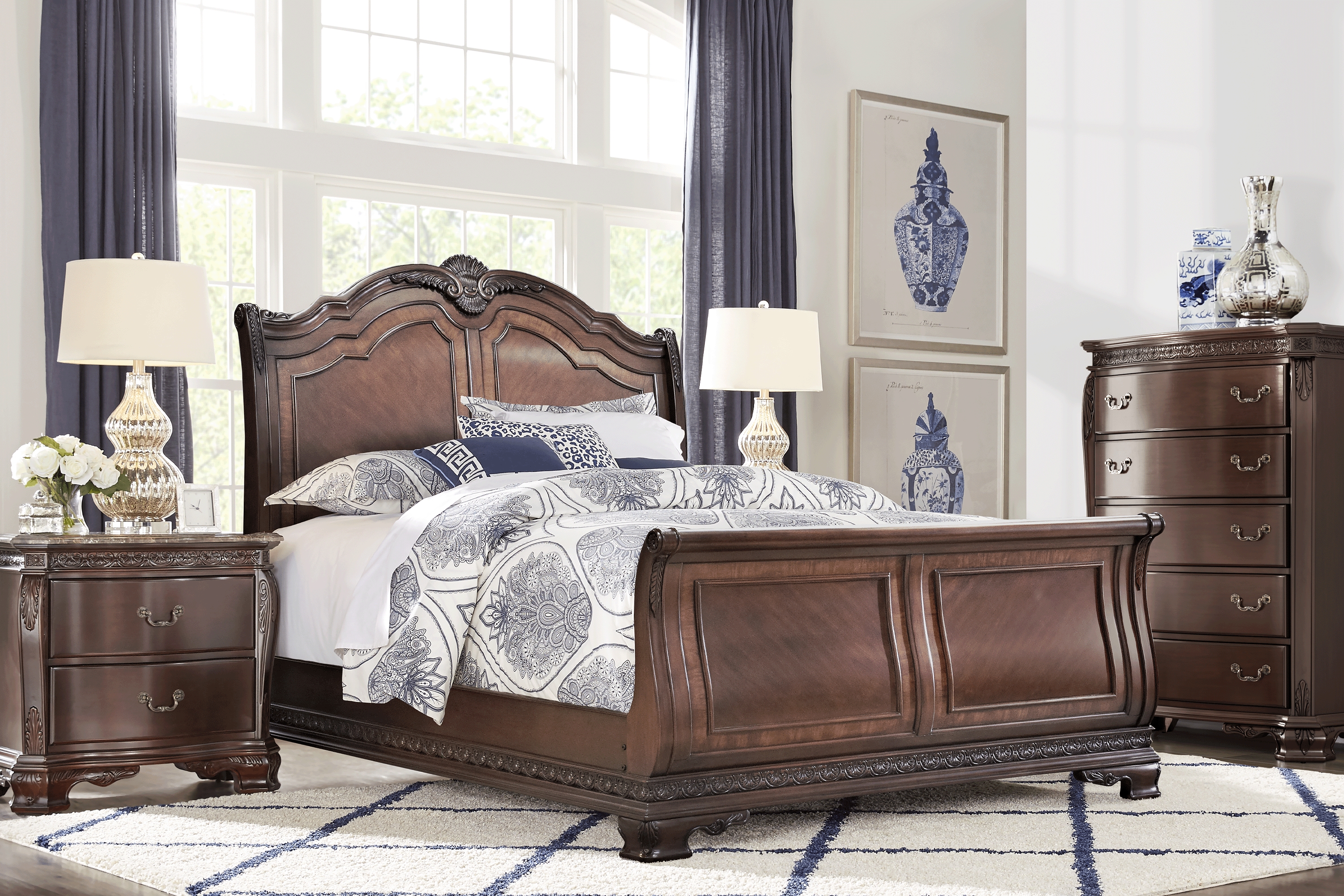 Cortinella Brown Cherry 5 Pc Queen Sleigh Bedroom - Thumbnail - Image 1