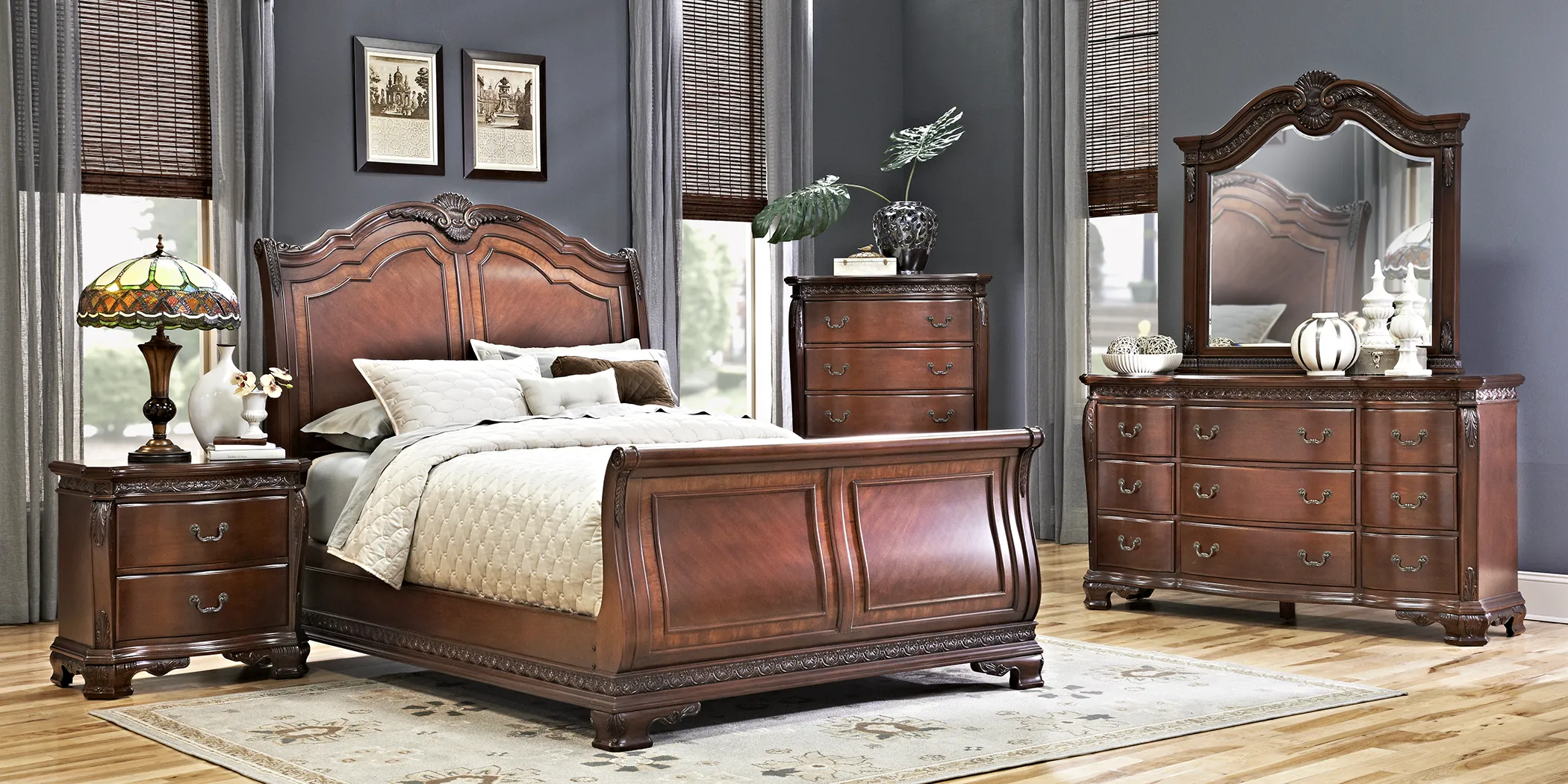 Cortinella Cherry 5 Pc Queen Sleigh Bedroom - Thumbnail - Image 2