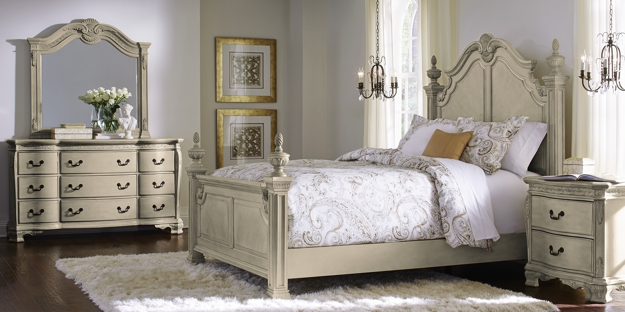 Cortinella Cream 7 Pc King Poster Bedroom - Thumbnail - Image 2
