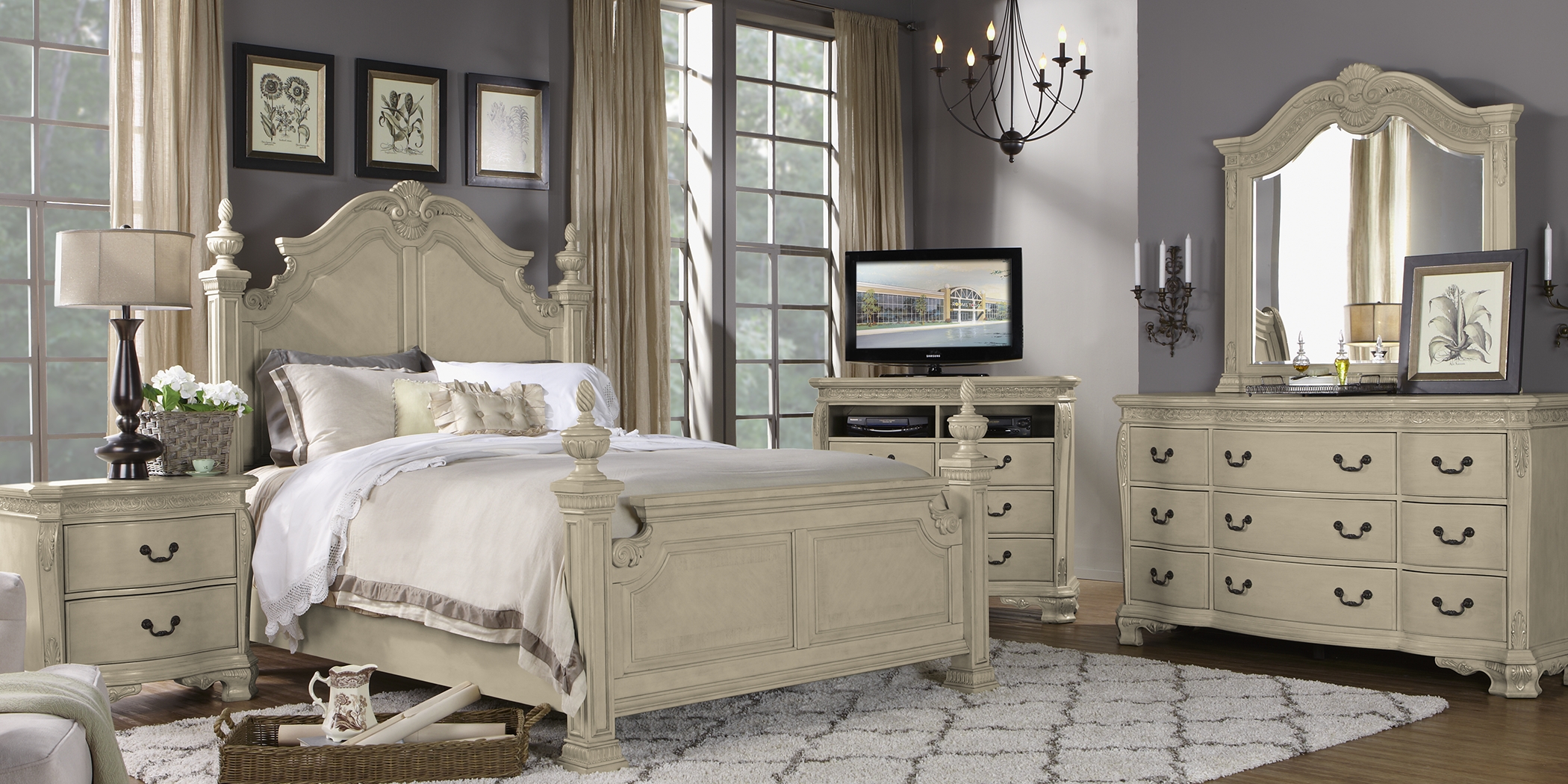 Cortinella Cream 7 Pc King Poster Bedroom - Thumbnail - Image 1