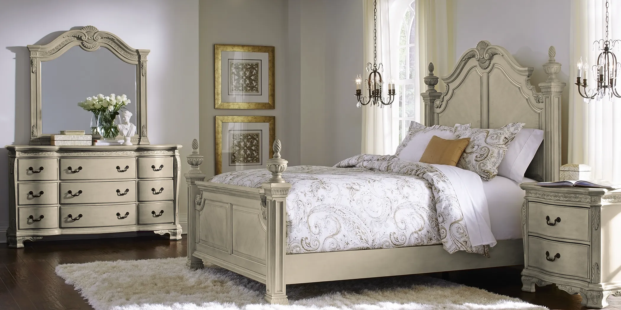 Cortinella White 7 Pc King Poster Bedroom - Thumbnail - Image 1