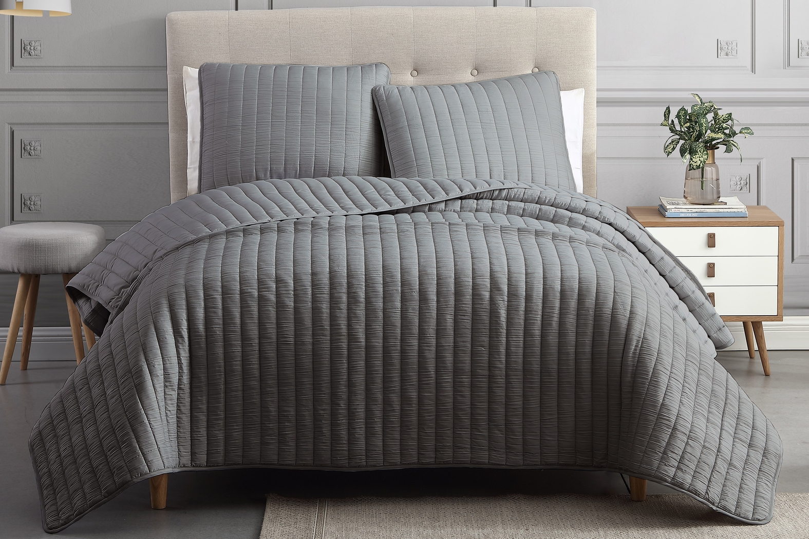 Corvair Dark Gray 3 Pc Queen Coverlet Set - Thumbnail - Image 1