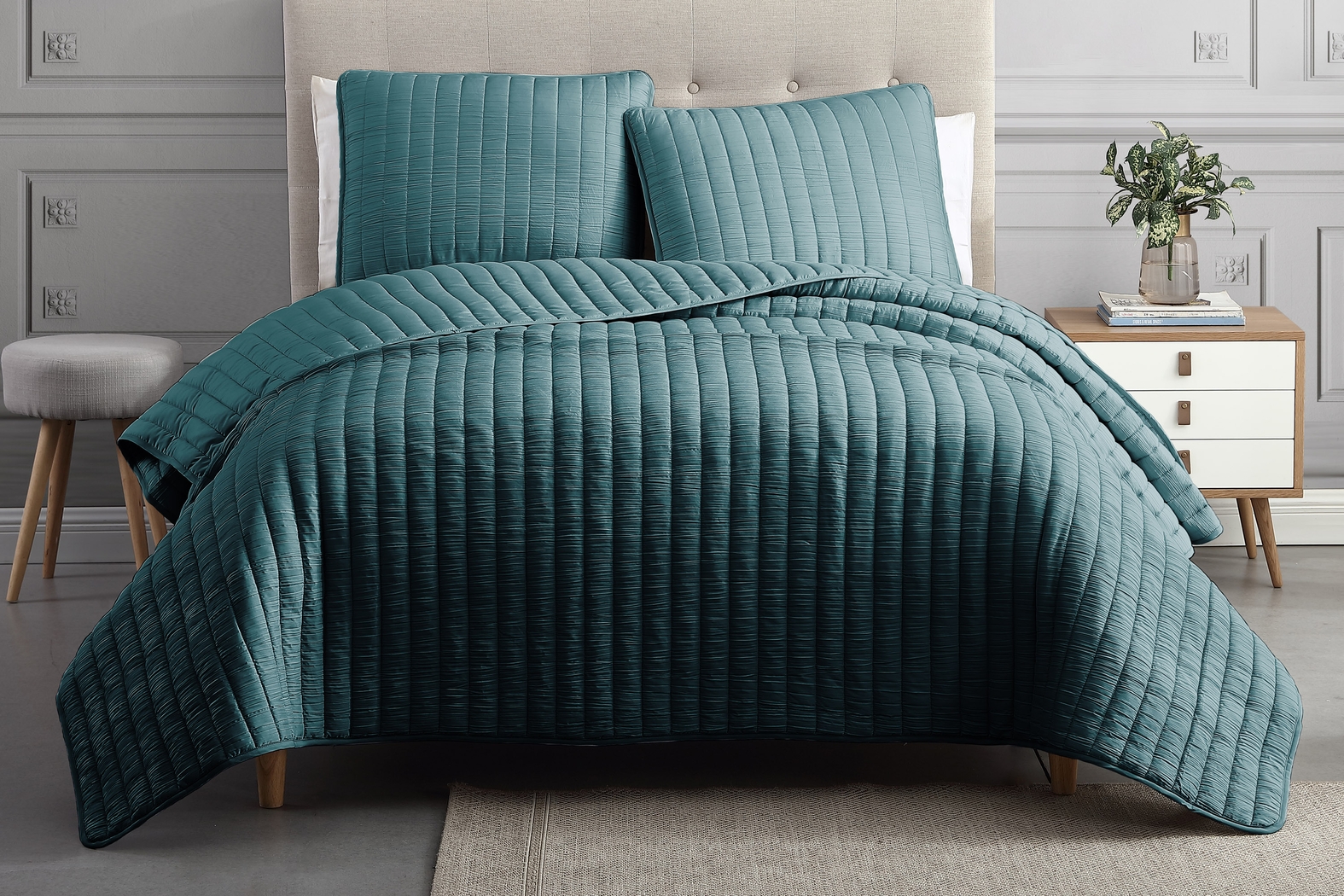 Corvair Teal 3 Pc King Coverlet Set - Thumbnail - Image 1