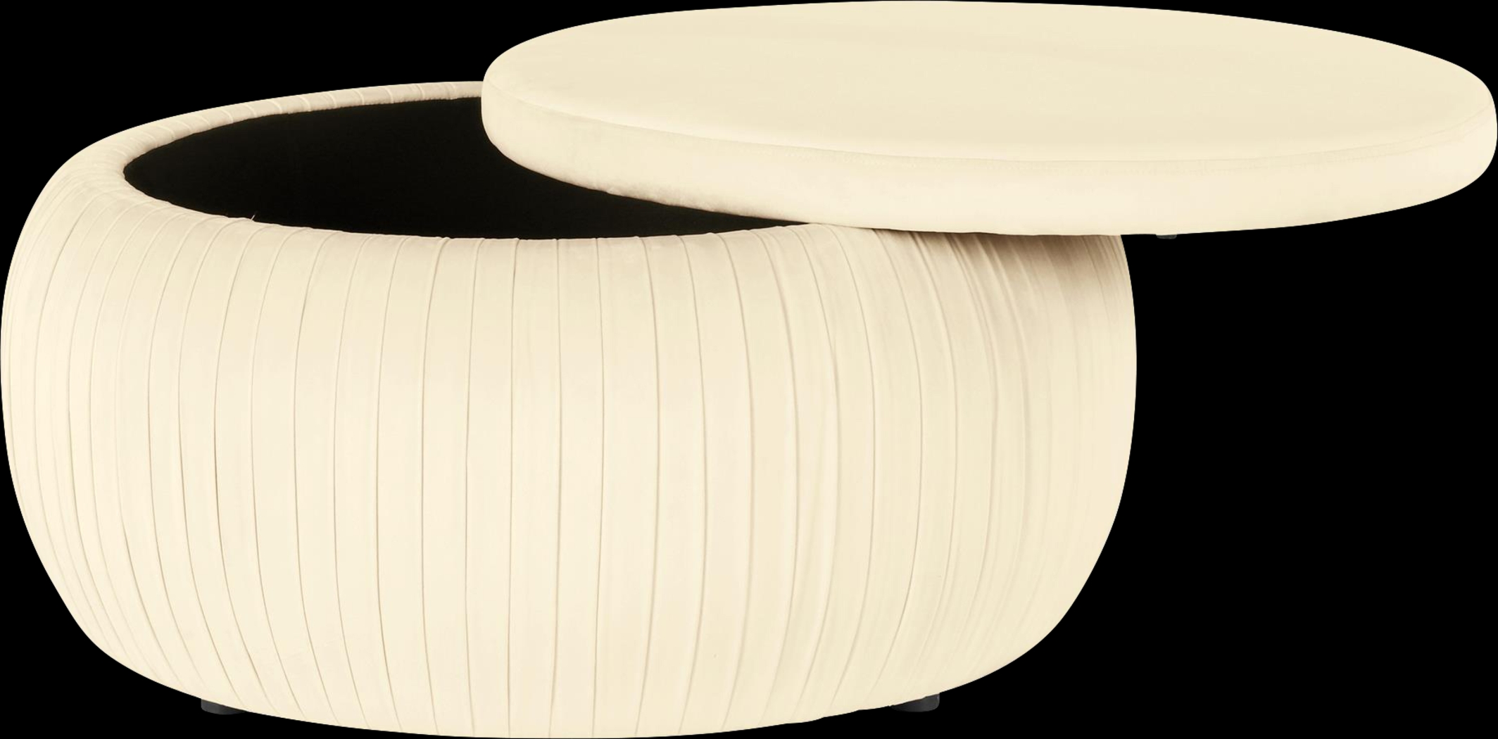 CosmoLiving Pleated Sapphire Round Velvet Storage Ottoman Cream - Thumbnail - Image 2