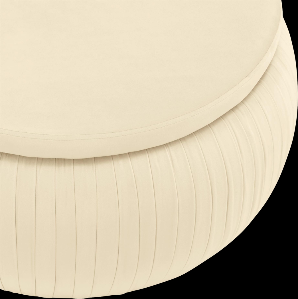 CosmoLiving Pleated Sapphire Round Velvet Storage Ottoman Cream - Thumbnail - Image 4
