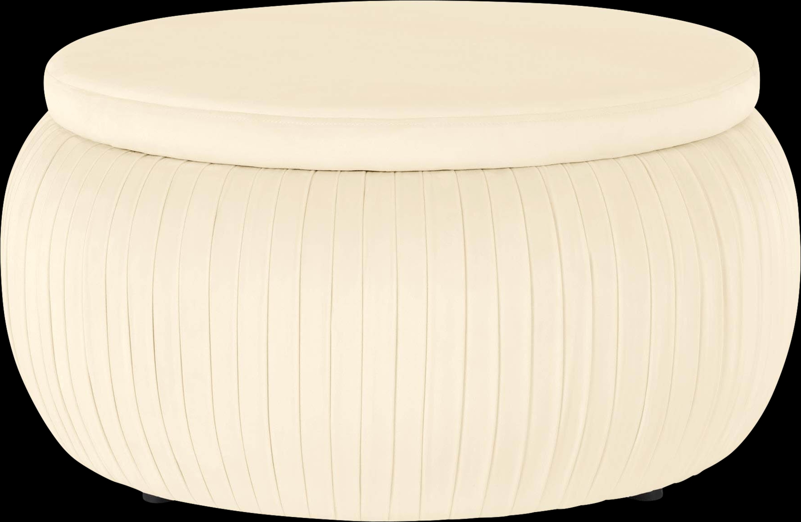 CosmoLiving Pleated Sapphire Round Velvet Storage Ottoman Cream - Thumbnail - Image 1