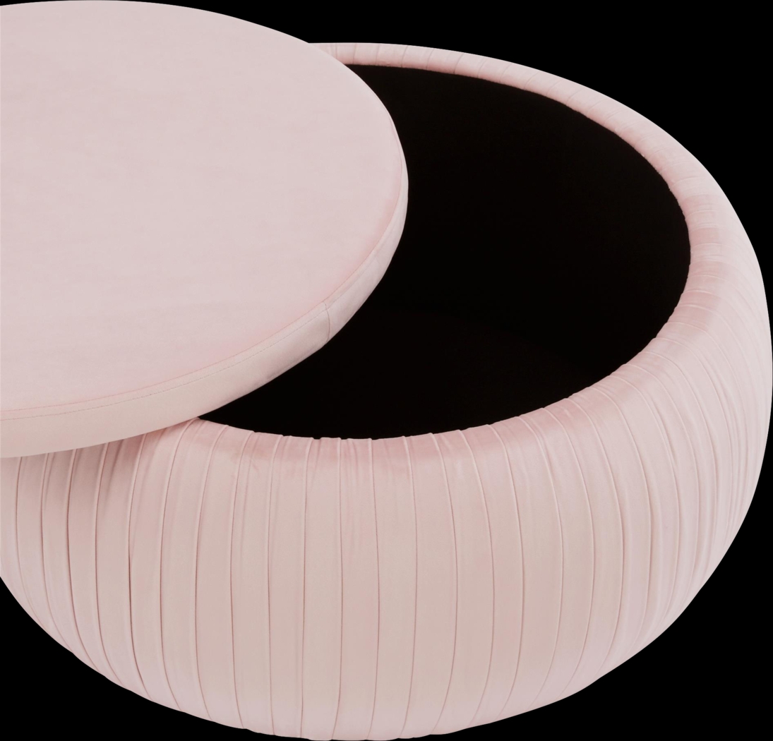 CosmoLiving Pleated Sapphire Round Velvet Storage Ottoman Pink - Thumbnail - Image 3