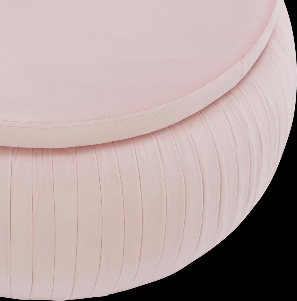 CosmoLiving Pleated Sapphire Round Velvet Storage Ottoman Pink - Thumbnail - Image 4