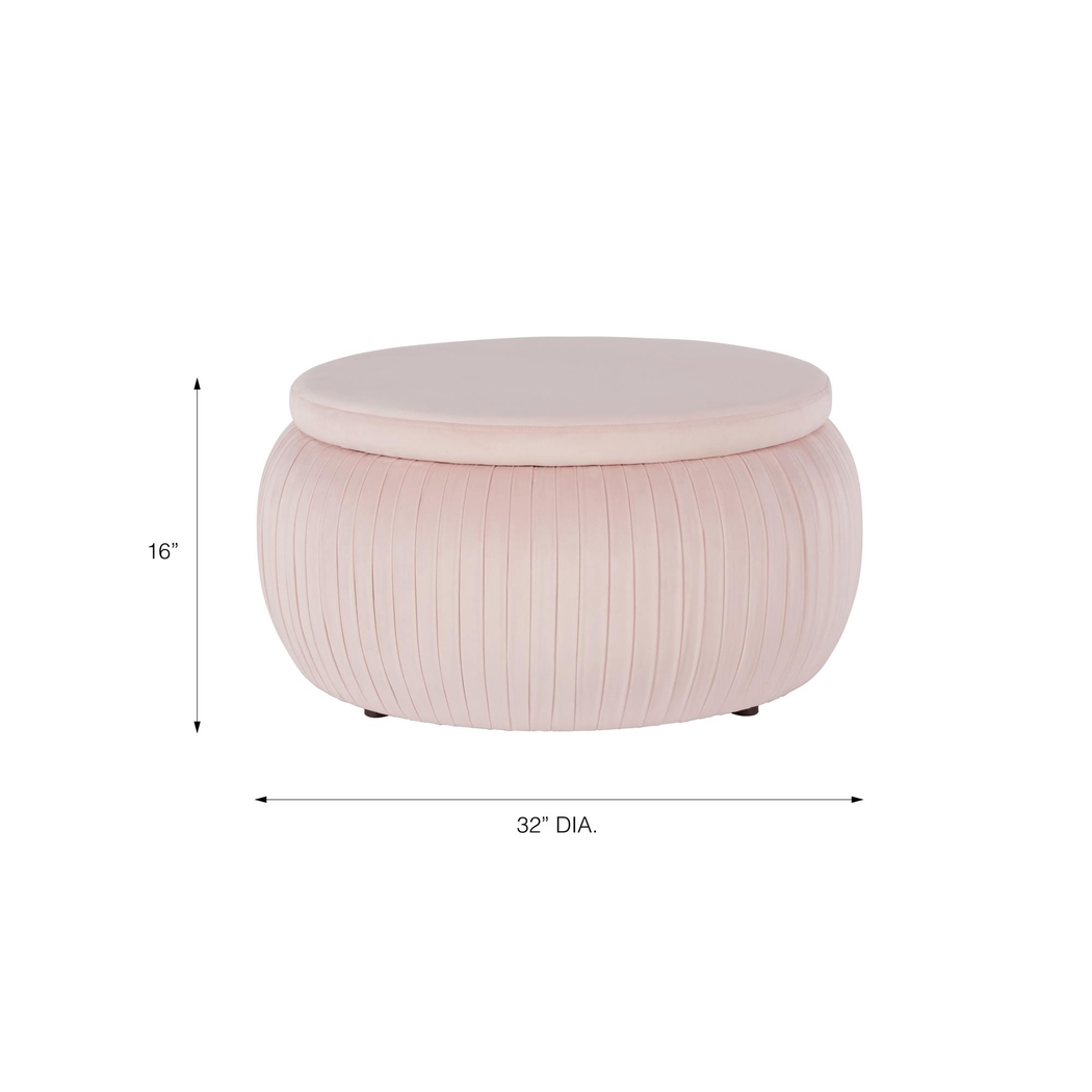 CosmoLiving Pleated Sapphire Round Velvet Storage Ottoman Pink - Thumbnail - Image 8