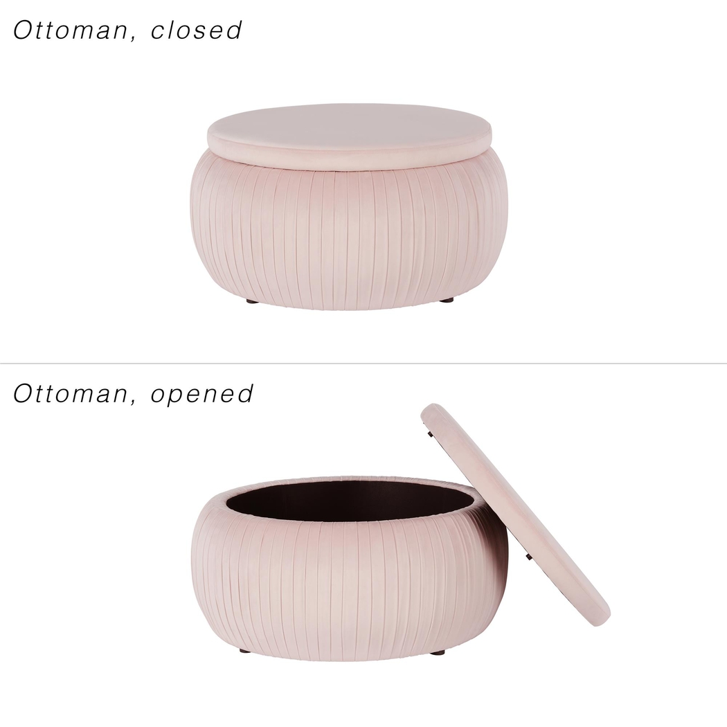 CosmoLiving Pleated Sapphire Round Velvet Storage Ottoman Pink - Thumbnail - Image 9