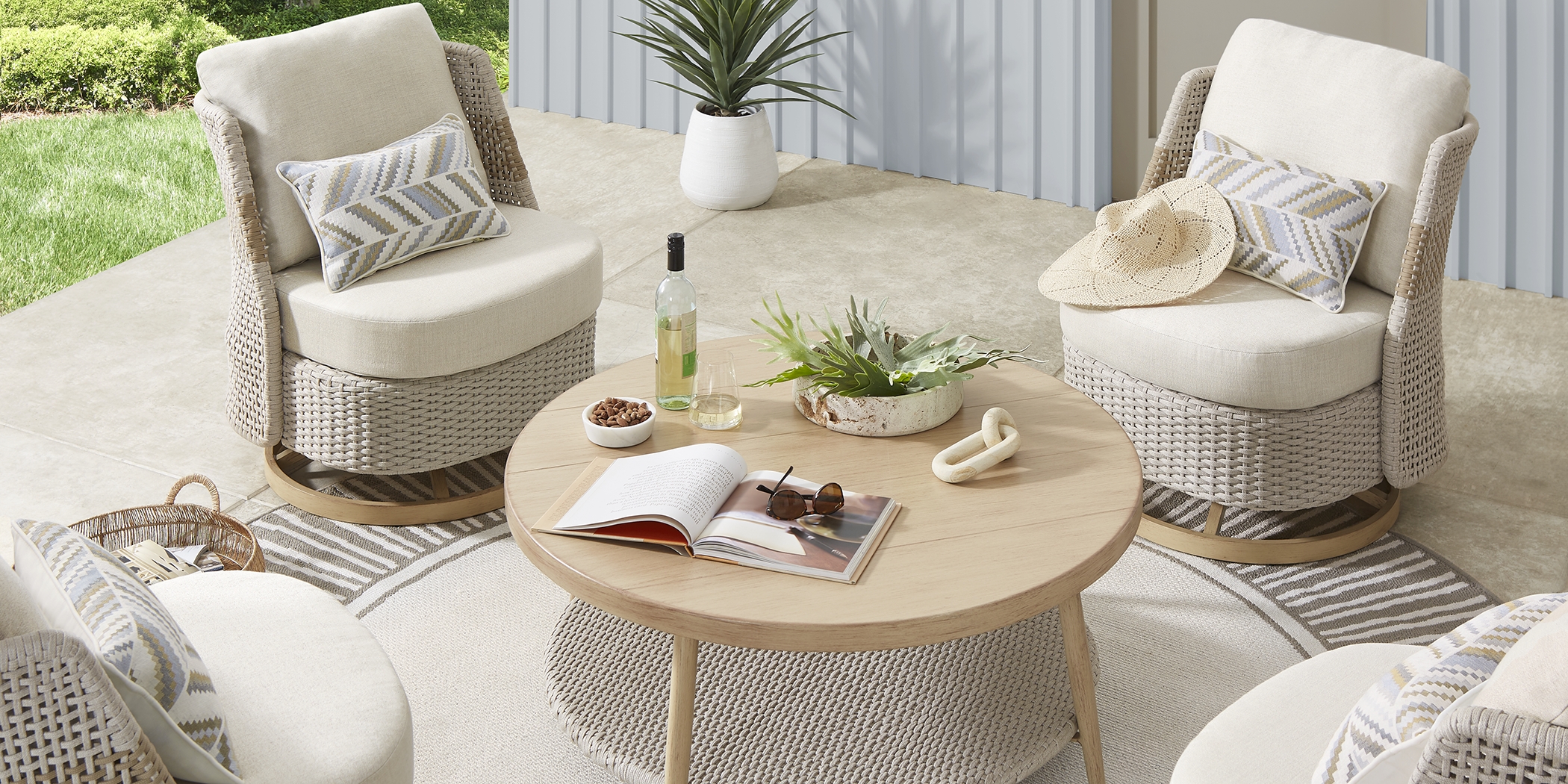 Costa Mesa Natural 5 Pc Outdoor Chat Set - Thumbnail - Image 2