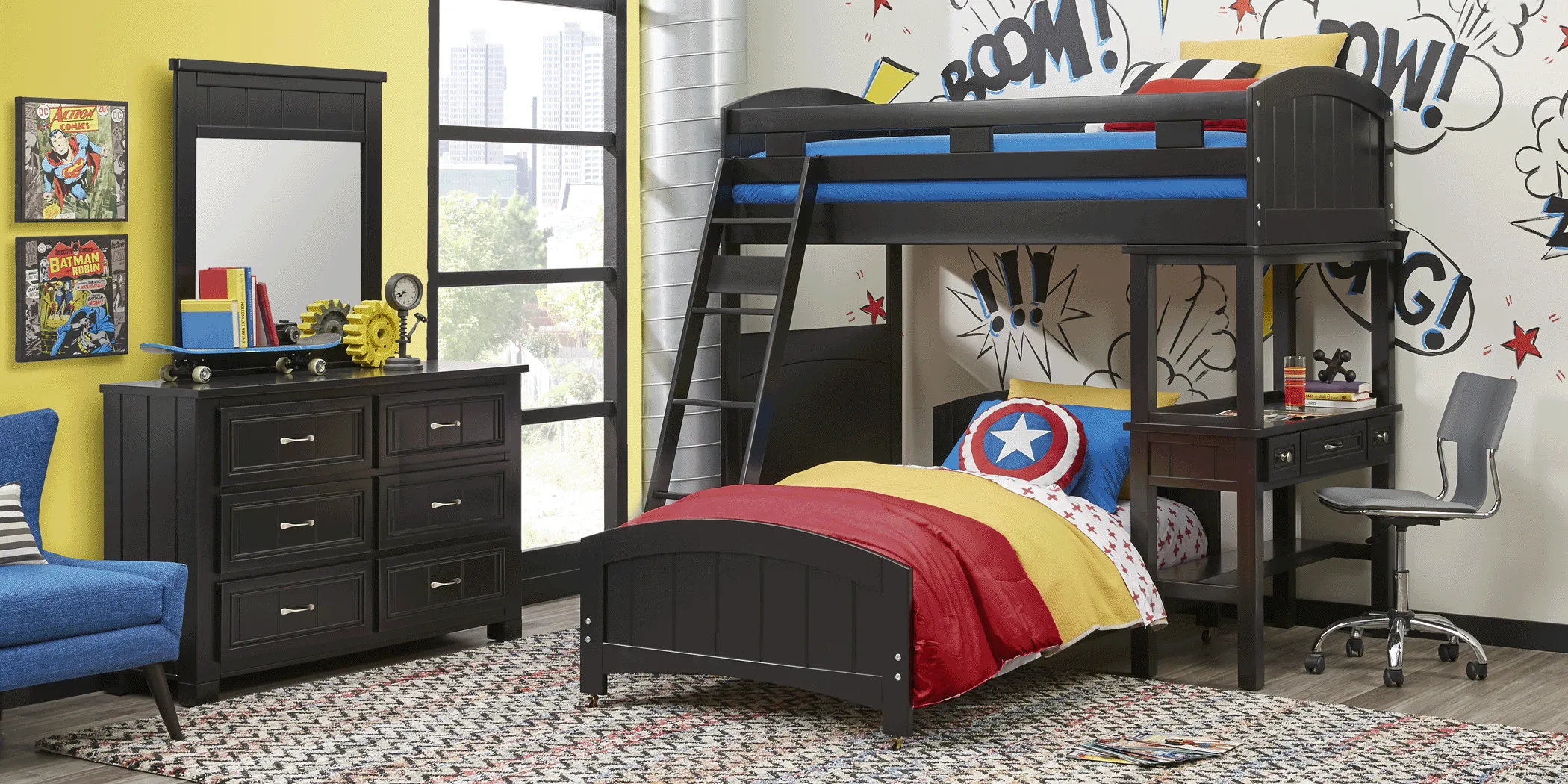 Kids Cottage Colors Black Twin/Twin Loft Bunk Bed with Desk - Thumbnail - Image 2