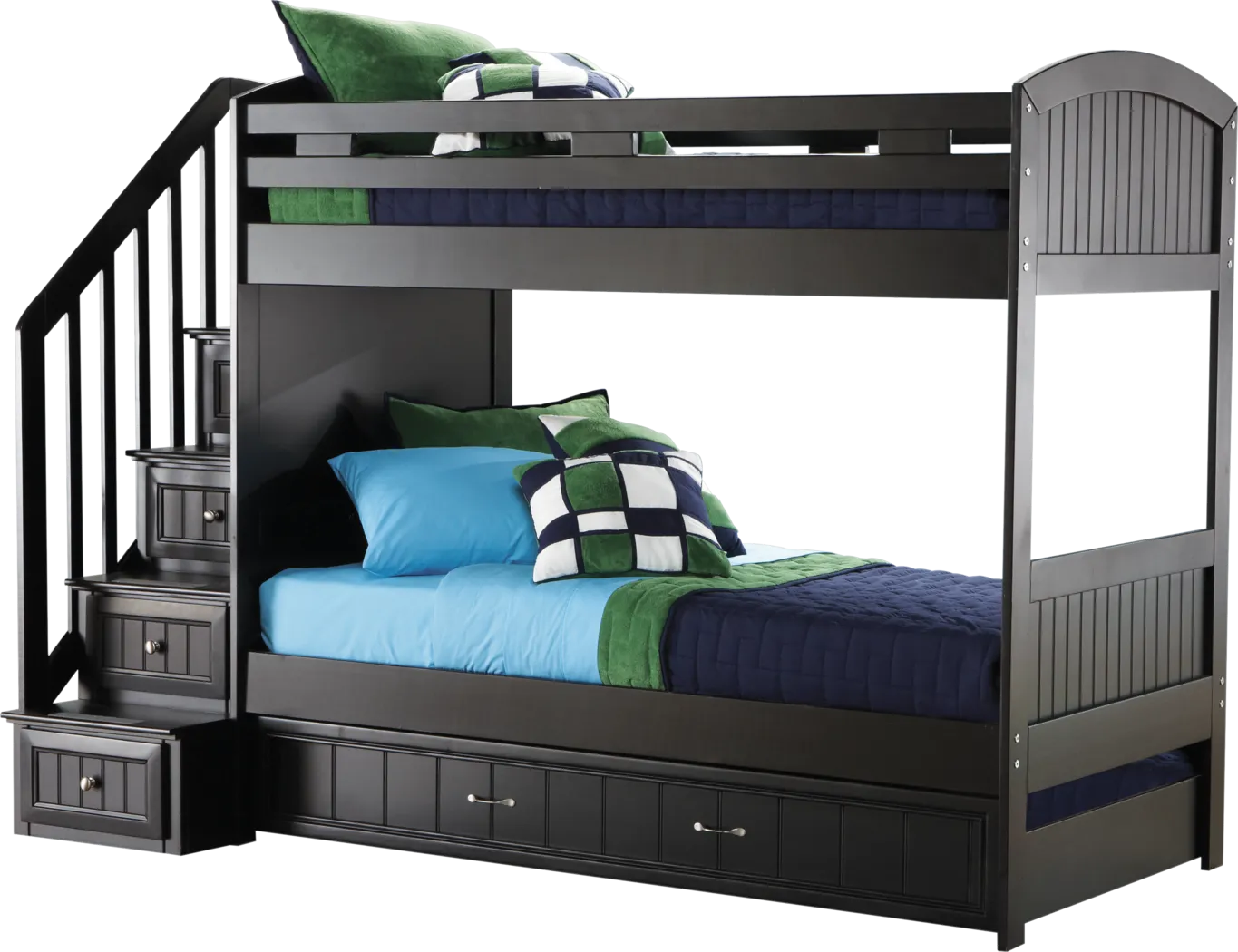 Cottage Colors Black Twin/Twin Step Bunk Bed with Trundle - Thumbnail - Image 1