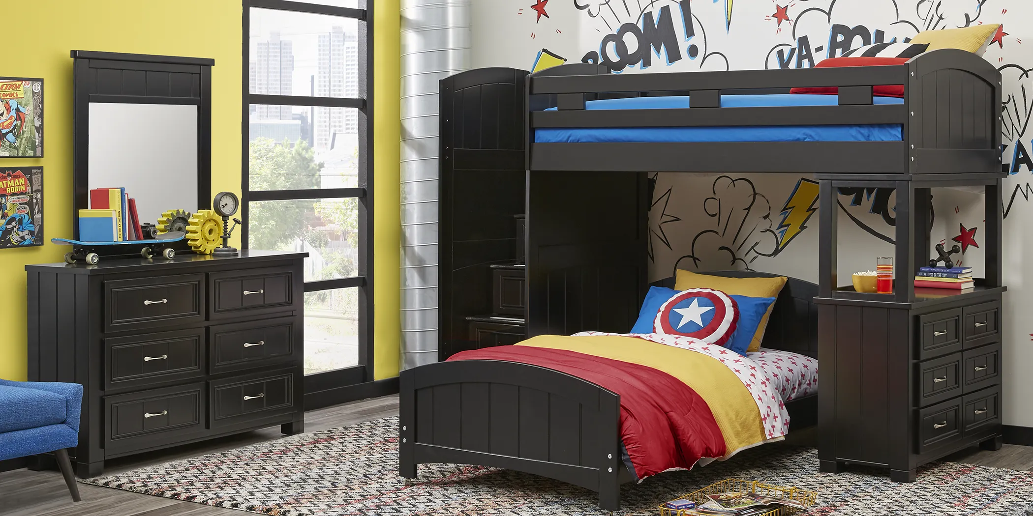 Kids Cottage Colors Black Twin/Twin Step Bunk with Dresser - Thumbnail - Image 2