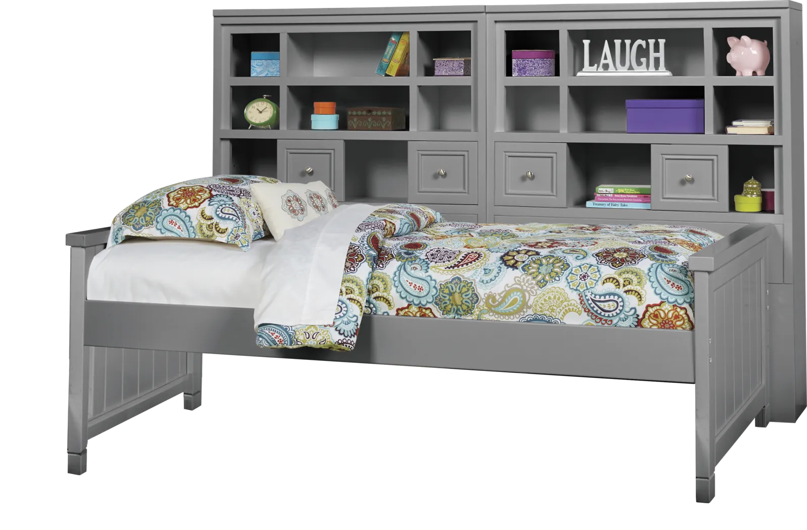 Cottage Colors Gray 5 Pc Full Bookcase Wall Bed - Thumbnail - Image 1