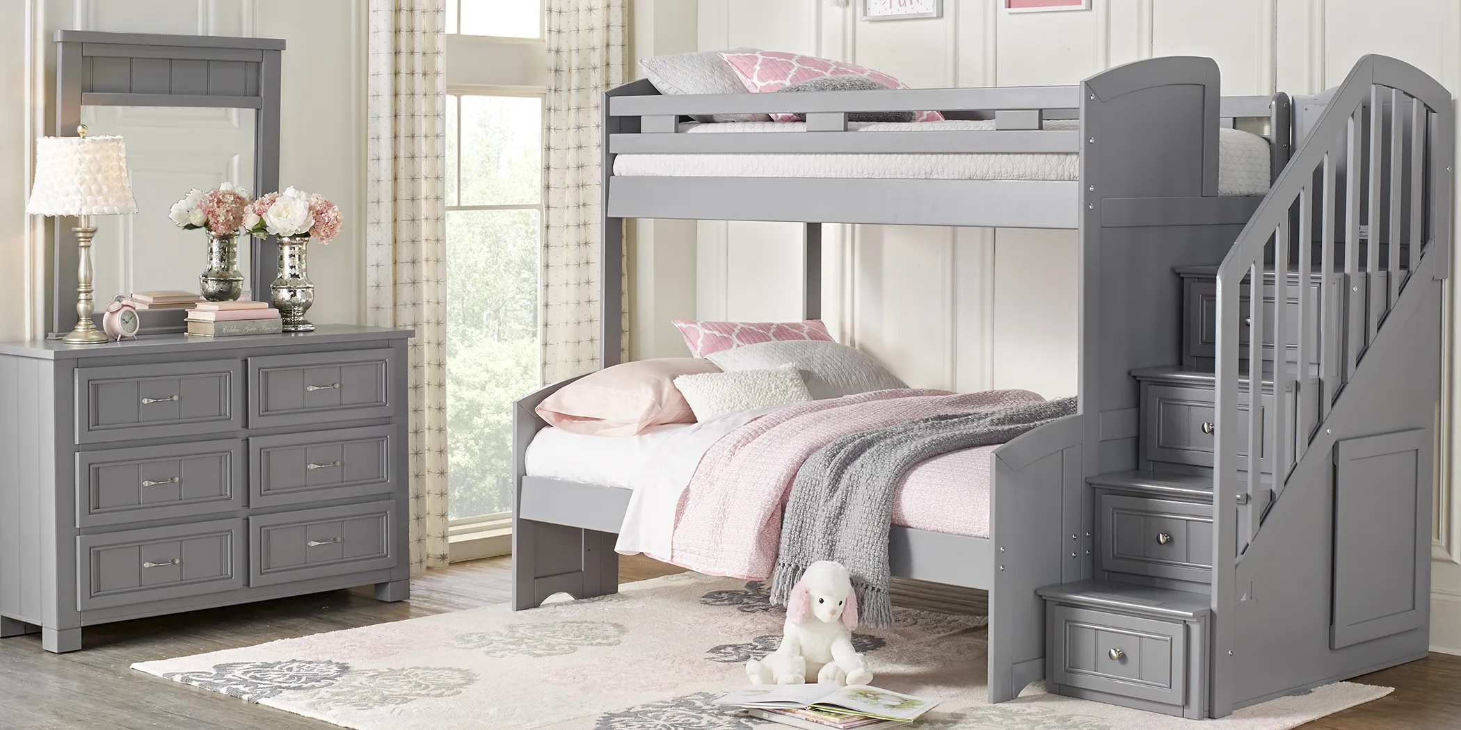 Cottage Colors Gray Twin/Full Step Bunk Bed - Thumbnail - Image 2