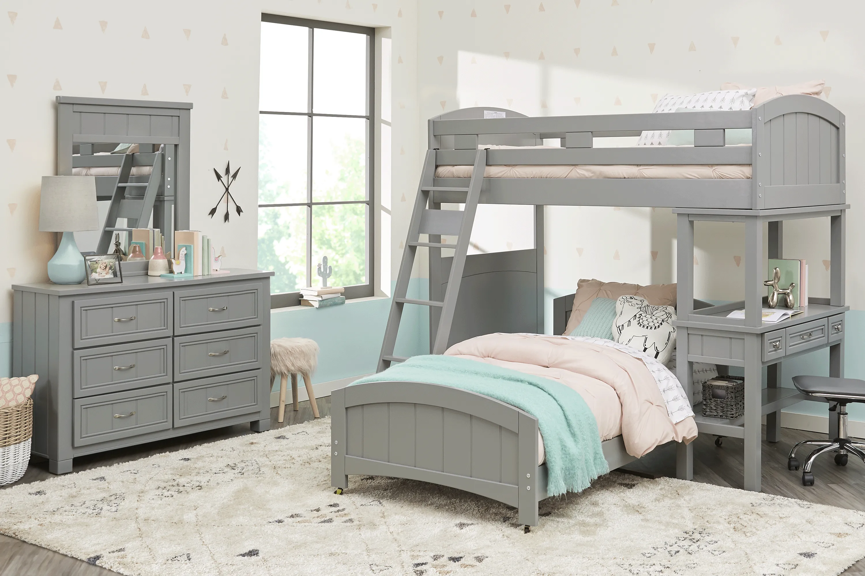 Kids Cottage Colors Gray Twin/Twin Loft Bunk Bed with Desk - Thumbnail - Image 2