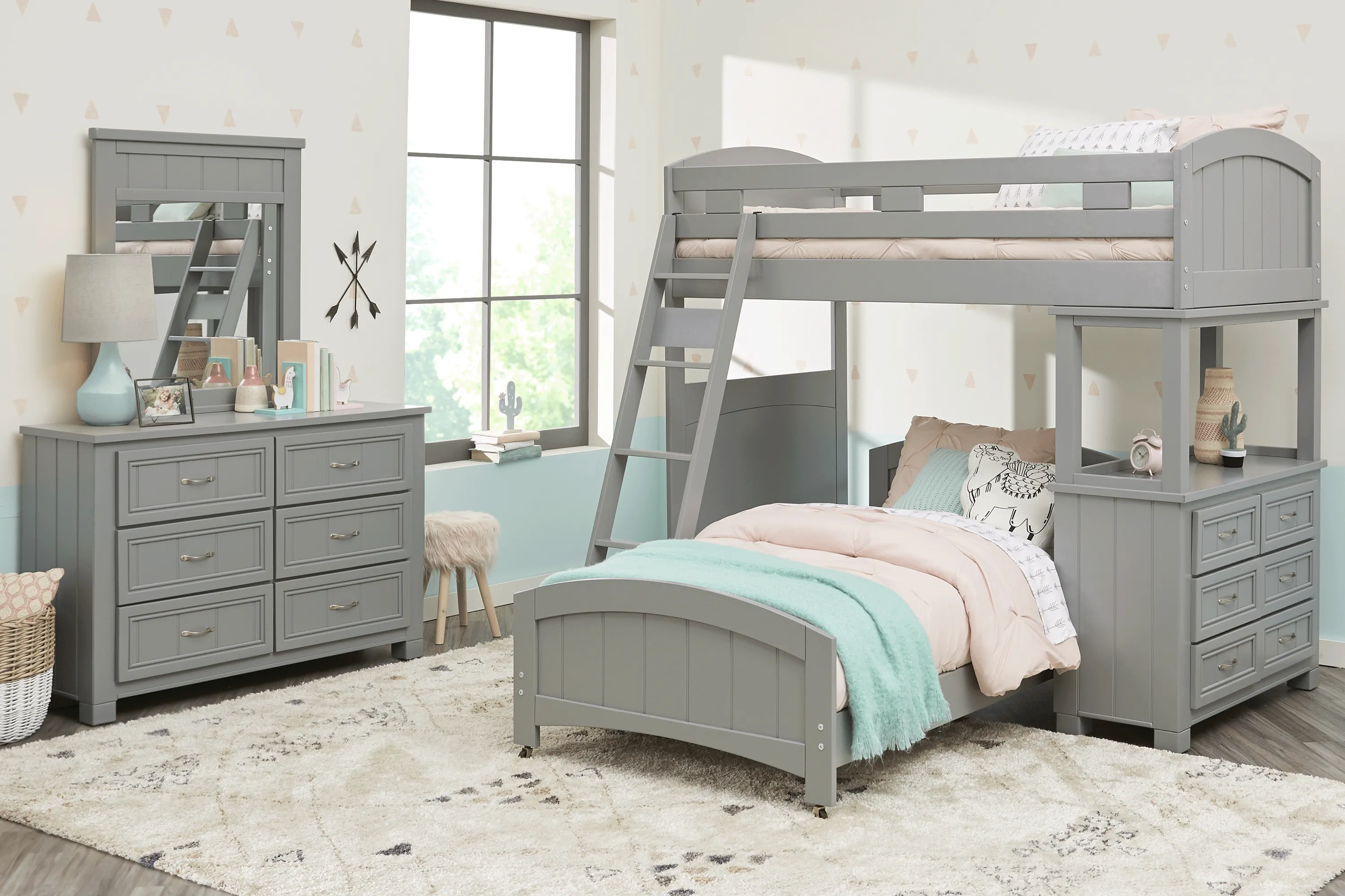 Kids Cottage Colors Gray Twin/Twin Loft Bunk Bed with Dresser - Thumbnail - Image 2