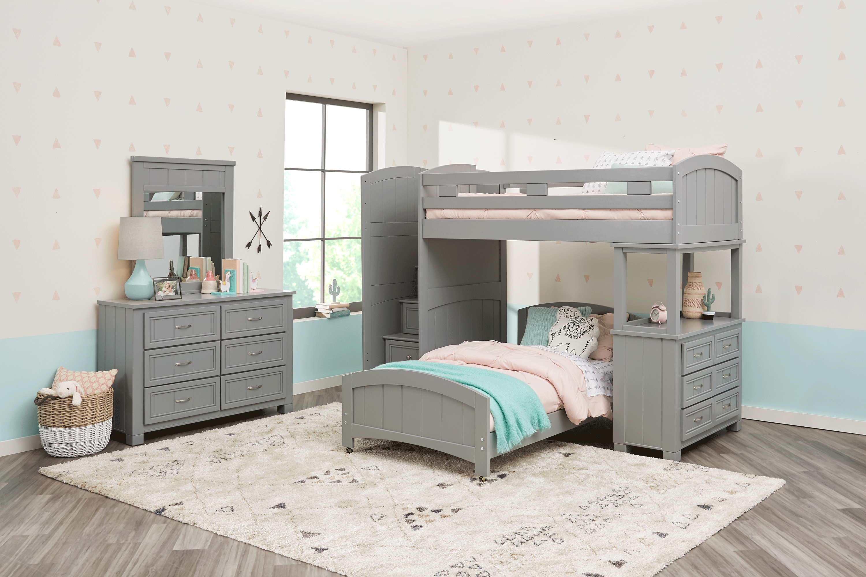 Kids Cottage Colors Gray Twin/Twin Step Bunk Bed with Dresser - Thumbnail - Image 2