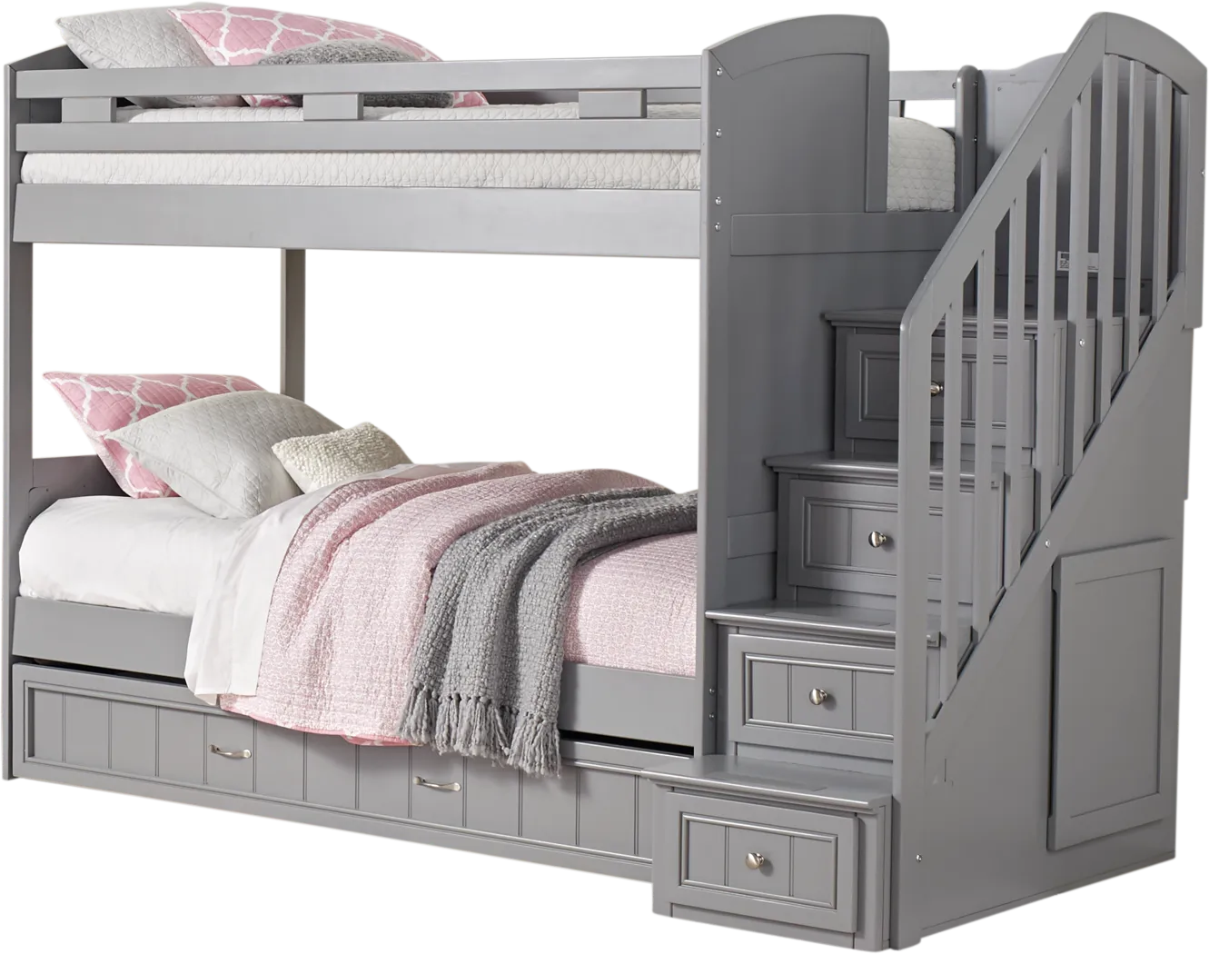 Cottage Colors Gray Twin/Twin Step Bunk Bed with Trundle - Thumbnail - Image 1