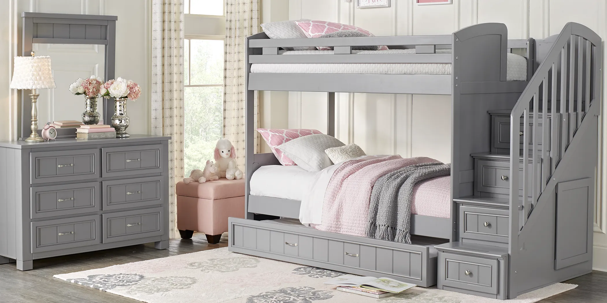 Cottage Colors Gray Twin/Twin Step Bunk Bed with Trundle - Thumbnail - Image 2