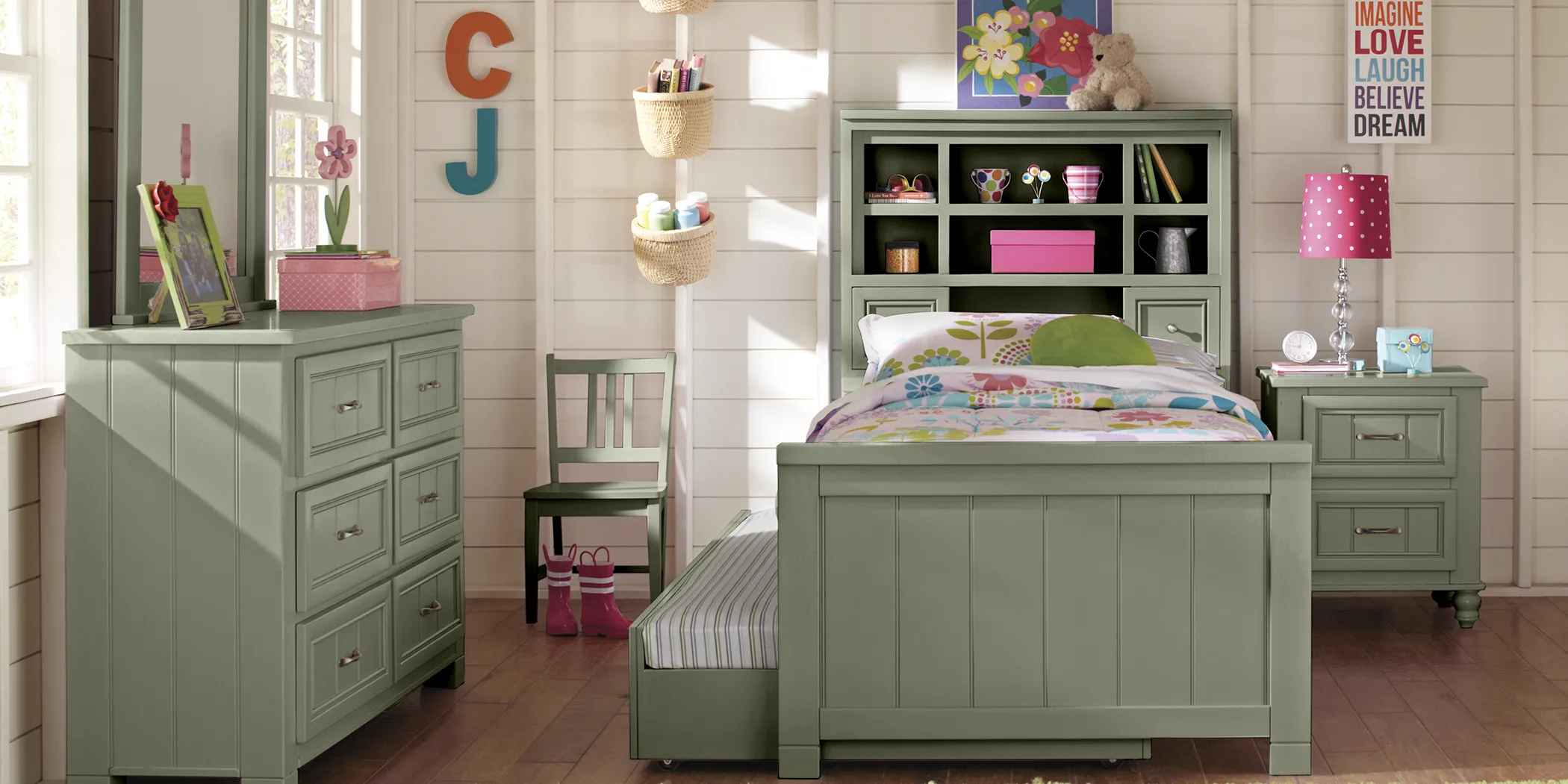 Cottage Colors Green 5 Pc Full Bookcase Bedroom - Thumbnail - Image 1