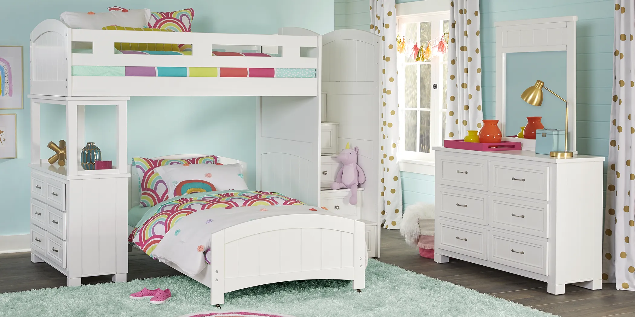 Kids Cottage Colors White Twin/Twin Step Bunk with Dresser - Thumbnail - Image 2