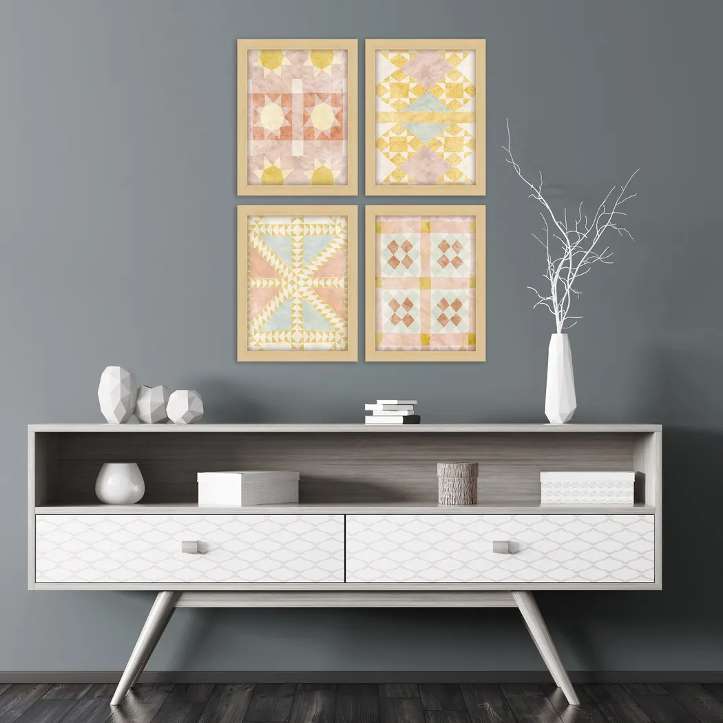 Cottage Style Pink Framed Artwork, Set of 4 - Thumbnail - Image 2