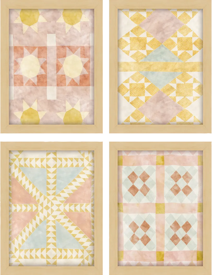 Cottage Style Pink Framed Artwork, Set of 4 - Thumbnail - Image 1