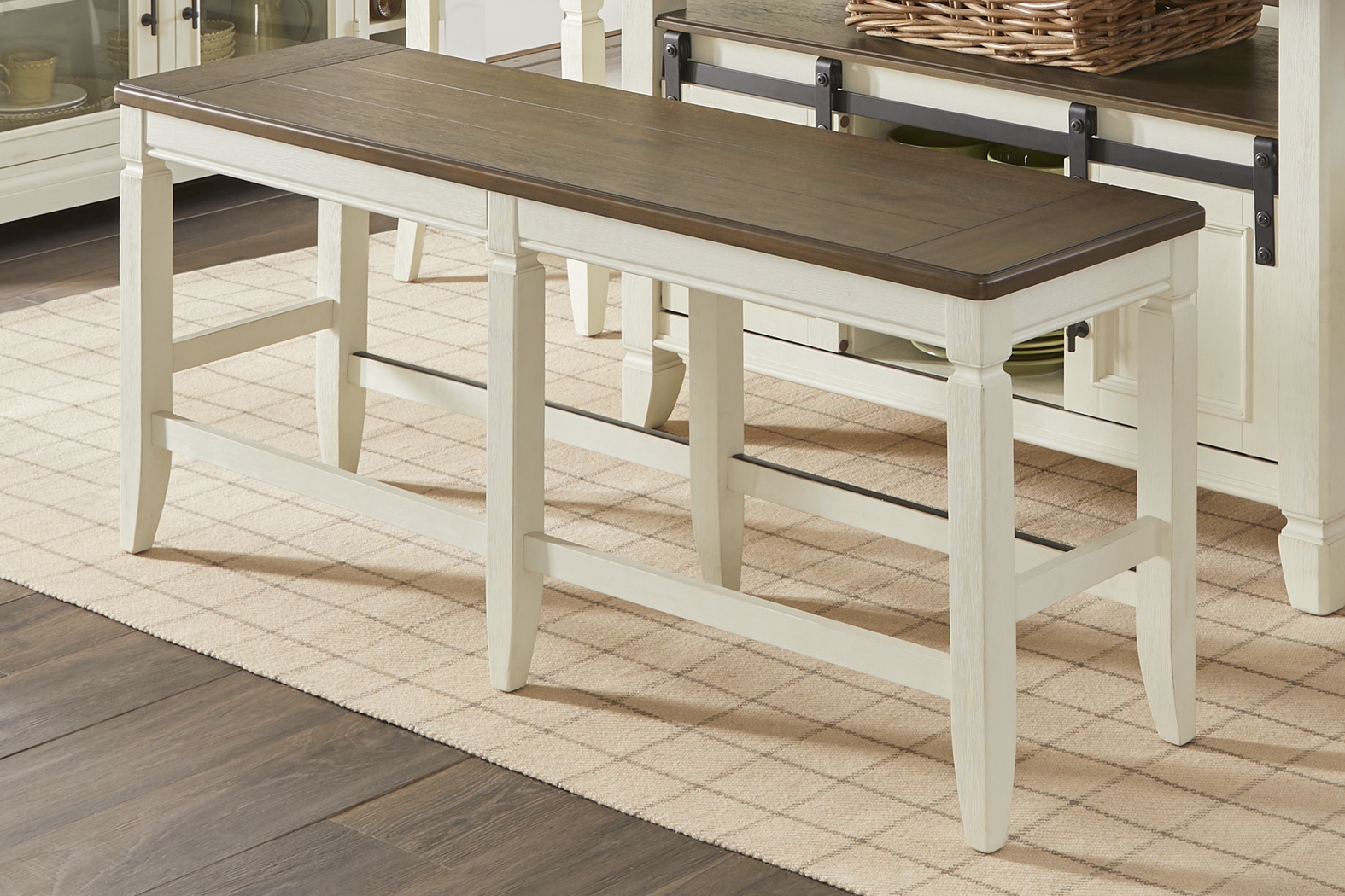 Country Lane Antique White Counter Height Bench - Thumbnail - Image 3