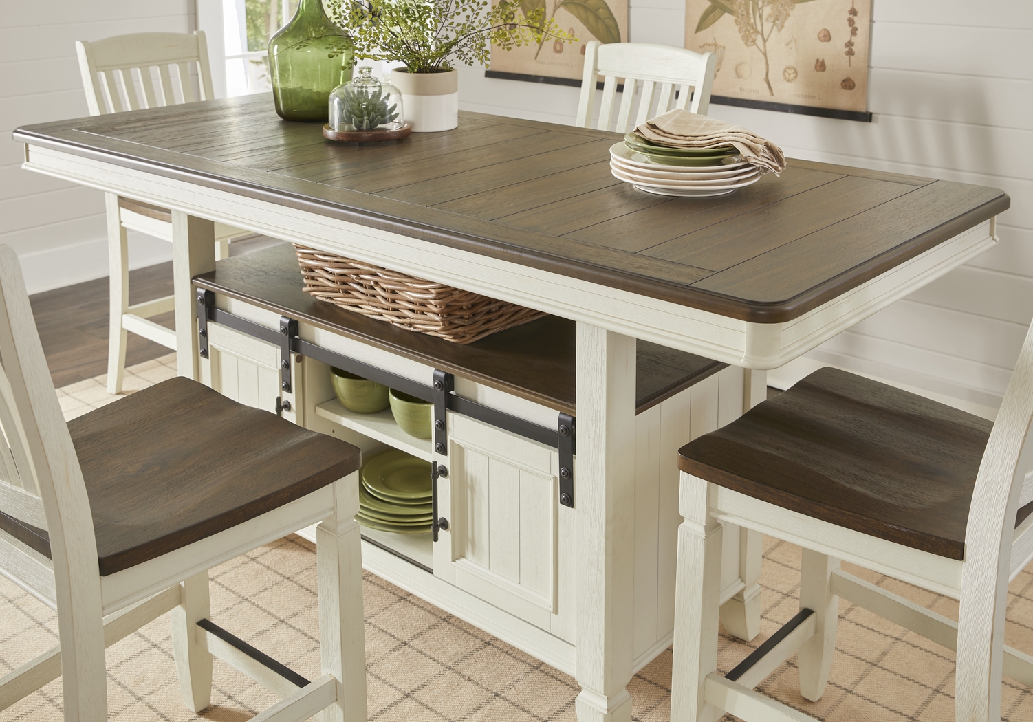 Country Lane Antique White Counter Height Storage Dining Table - Thumbnail - Image 4