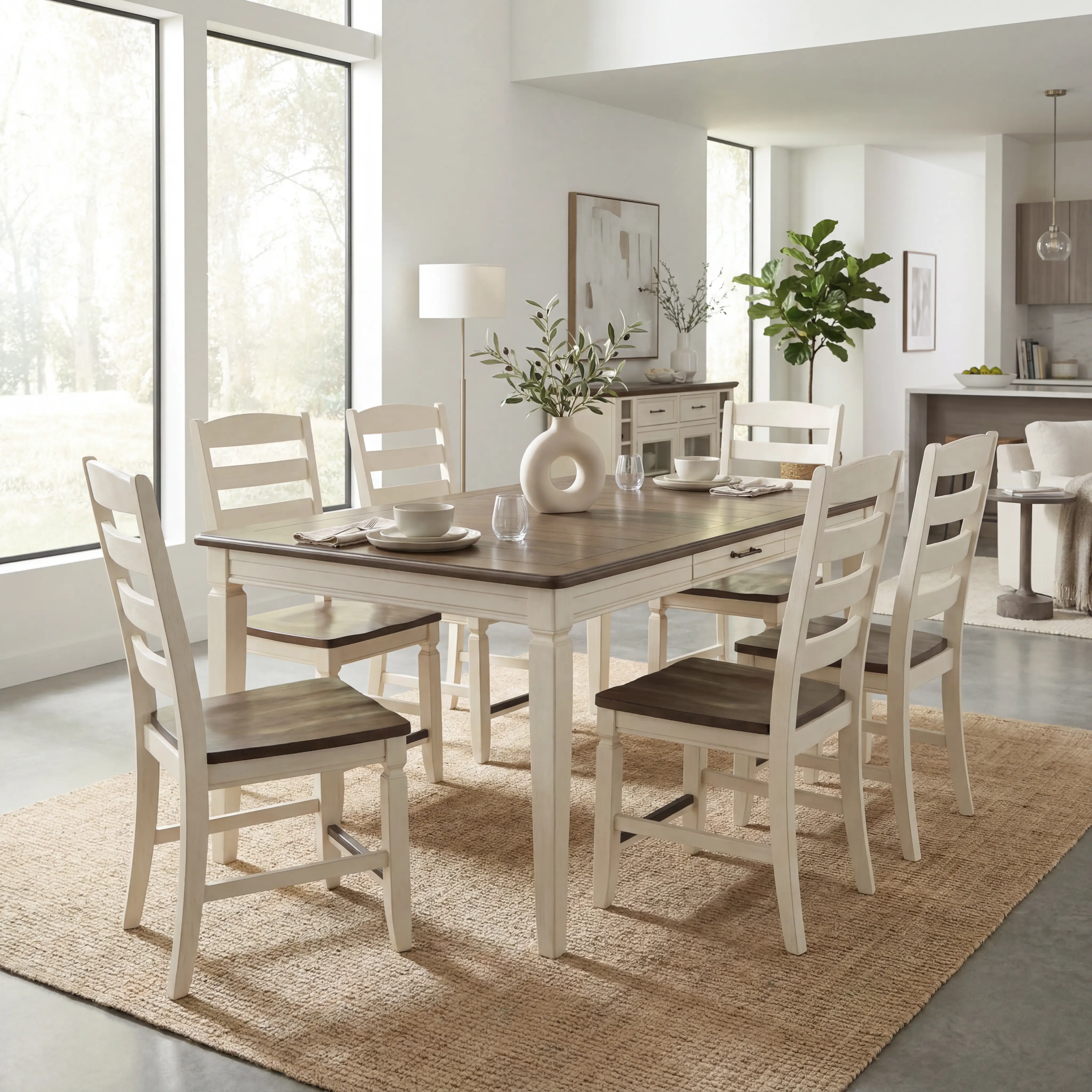 Country Lane Antique White 5 Pc Counter Height Storage Dining Room with Ladder Back Stools - Thumbnail - Image 7