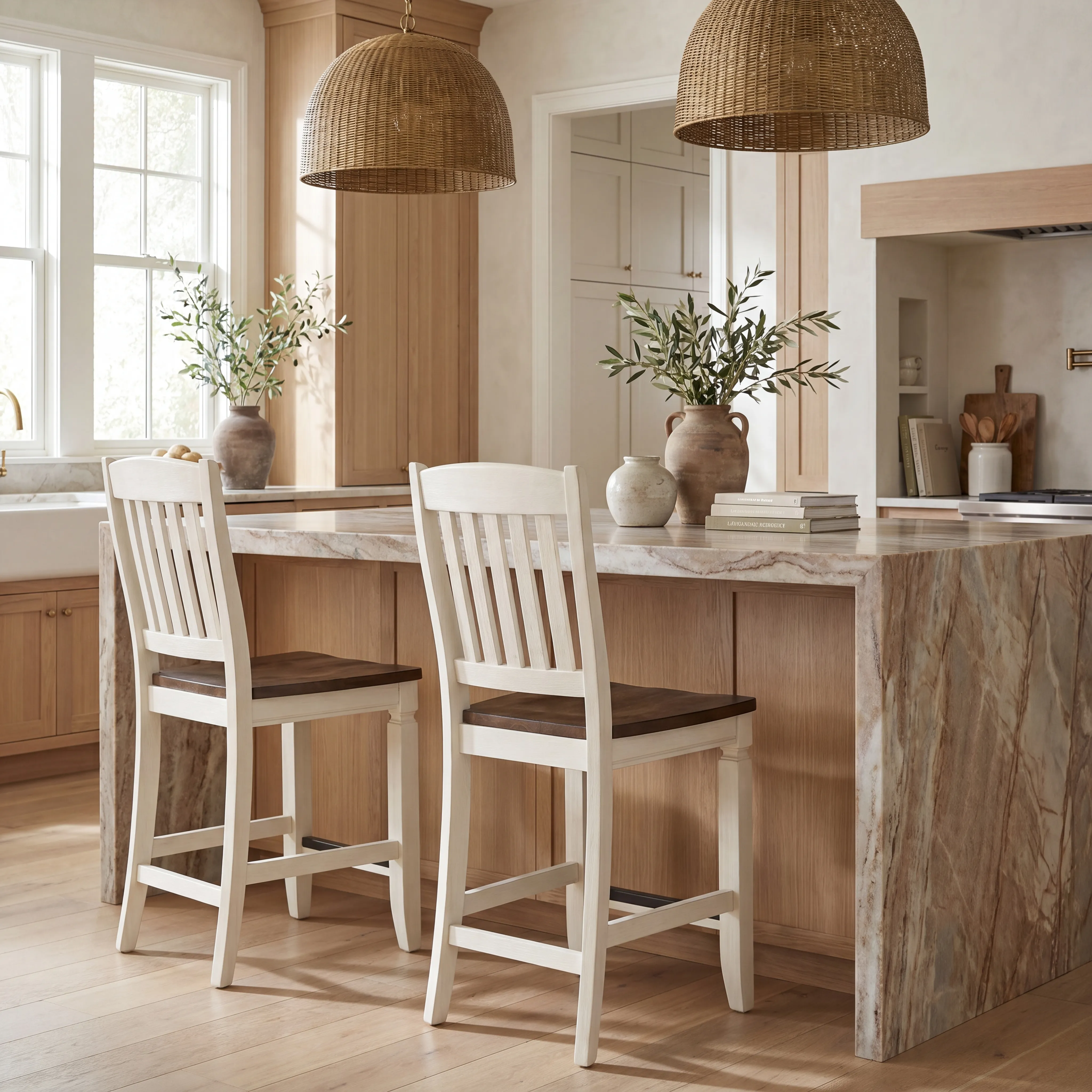 Country Lane Antique White 5 Pc Counter Height Storage Dining Room with Slat Back Stools - Thumbnail - Image 8