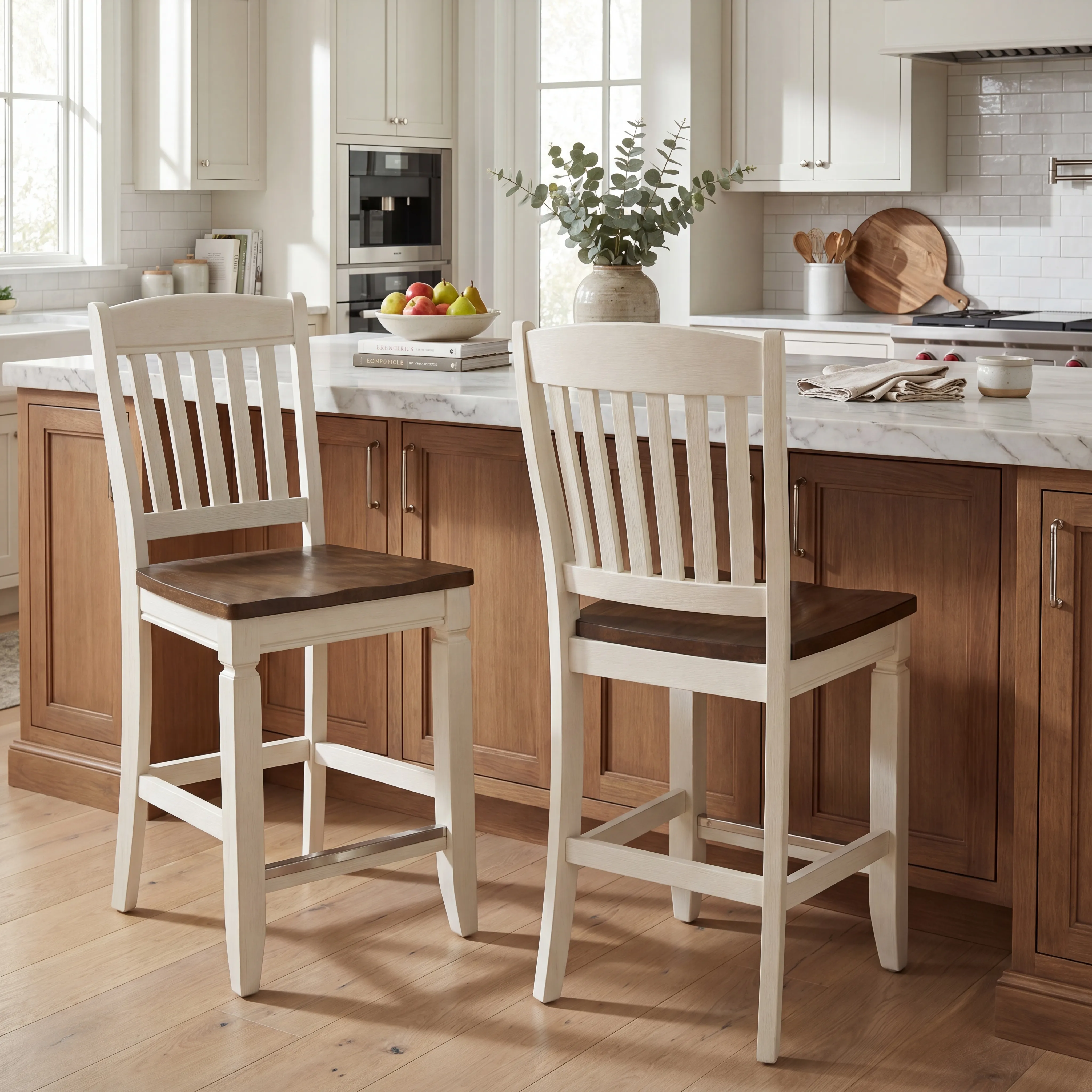 Country Lane Antique White 5 Pc Counter Height Storage Dining Room with Slat Back Stools - Thumbnail - Image 10