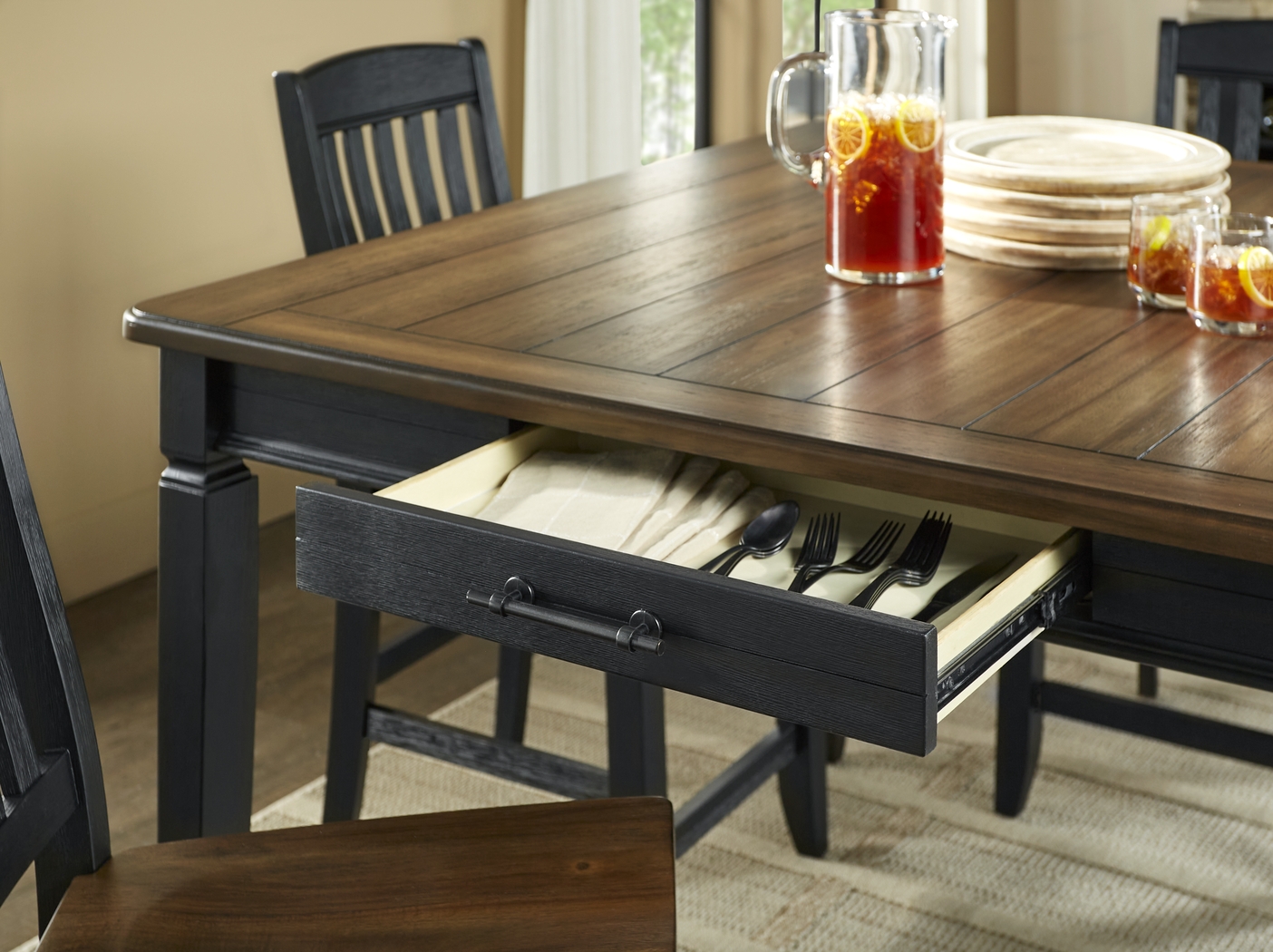 Country Lane Black 5 Pc Counter Height Dining Room with Ladder Back Stools - Thumbnail - Image 3