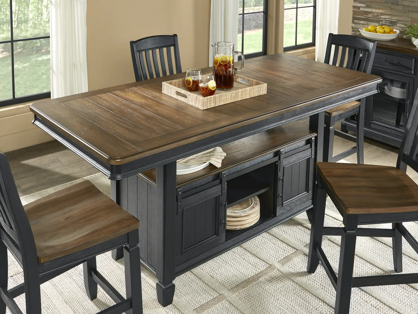 Country Lane Black 5 Pc Counter Height Storage Dining Room with Slat Back Stools - Image 6
