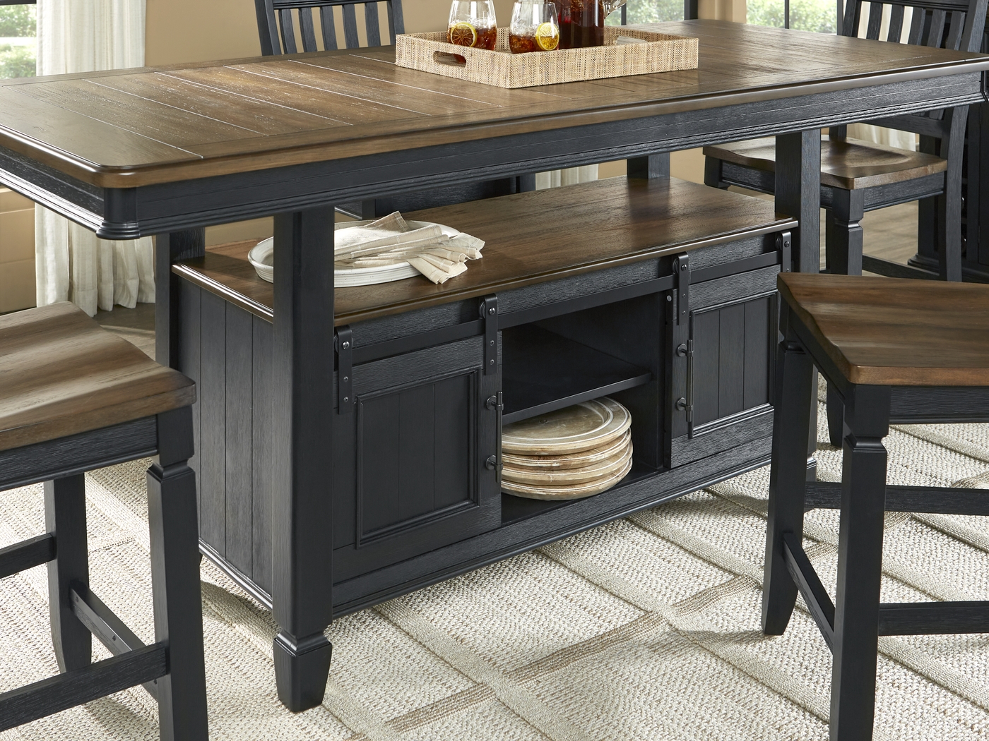 Country Lane Black 5 Pc Counter Height Storage Dining Room with Slat Back Stools - Thumbnail - Image 5